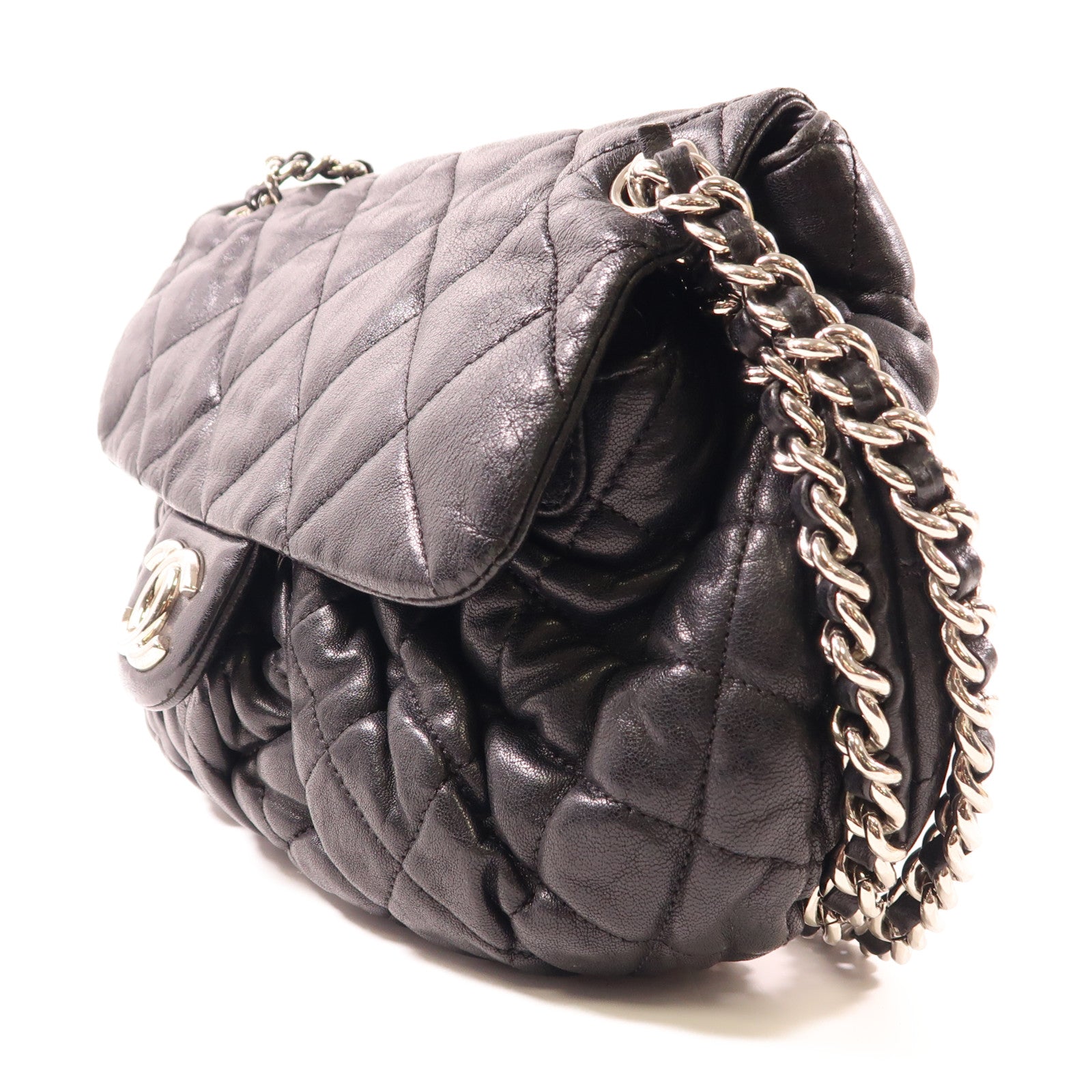 CHANEL 羊皮皮革Chain Shoulder銀扣鏈帶肩背袋