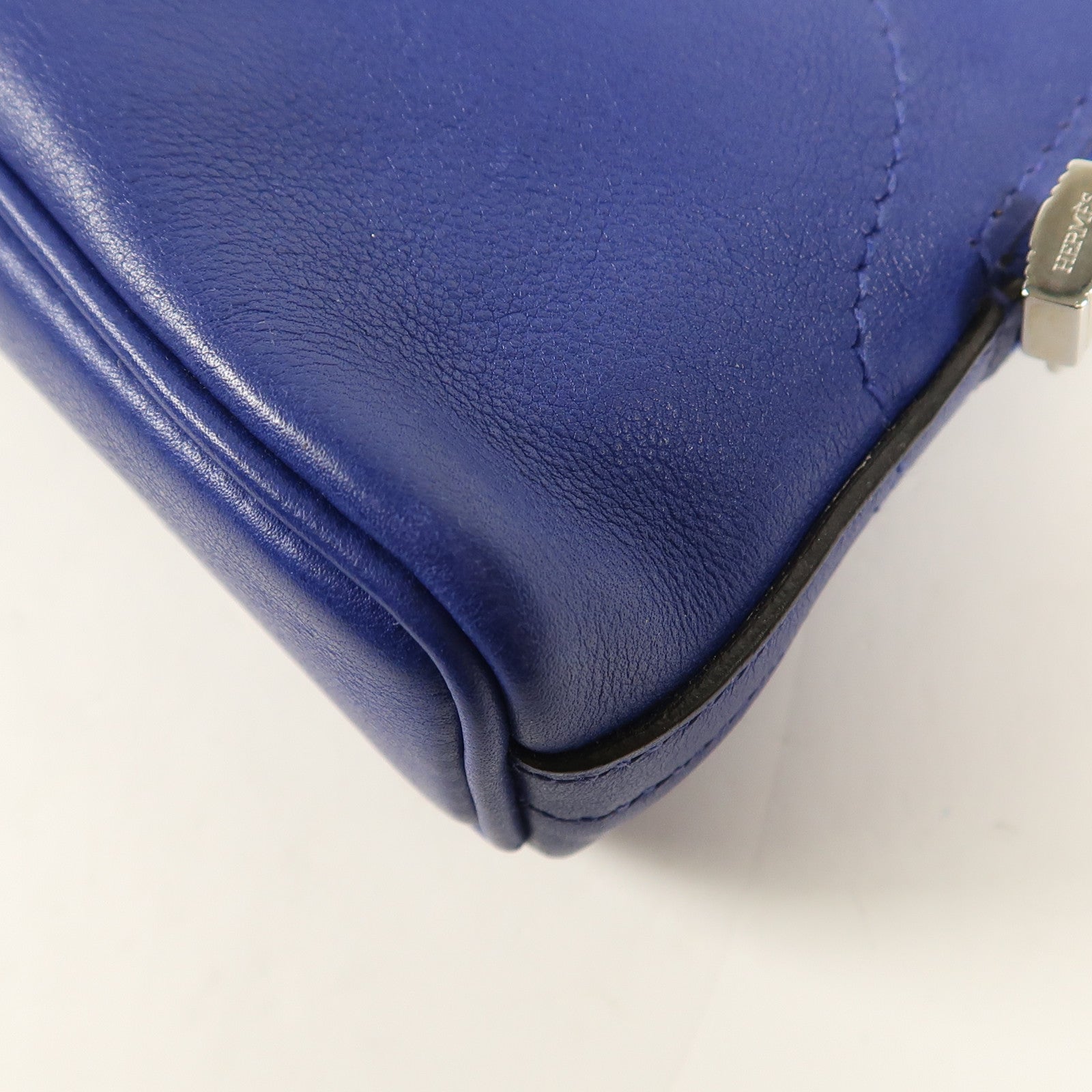 HERMES Swift皮革Mini Bolide銀扣手挽肩背兩用袋Blue Electric