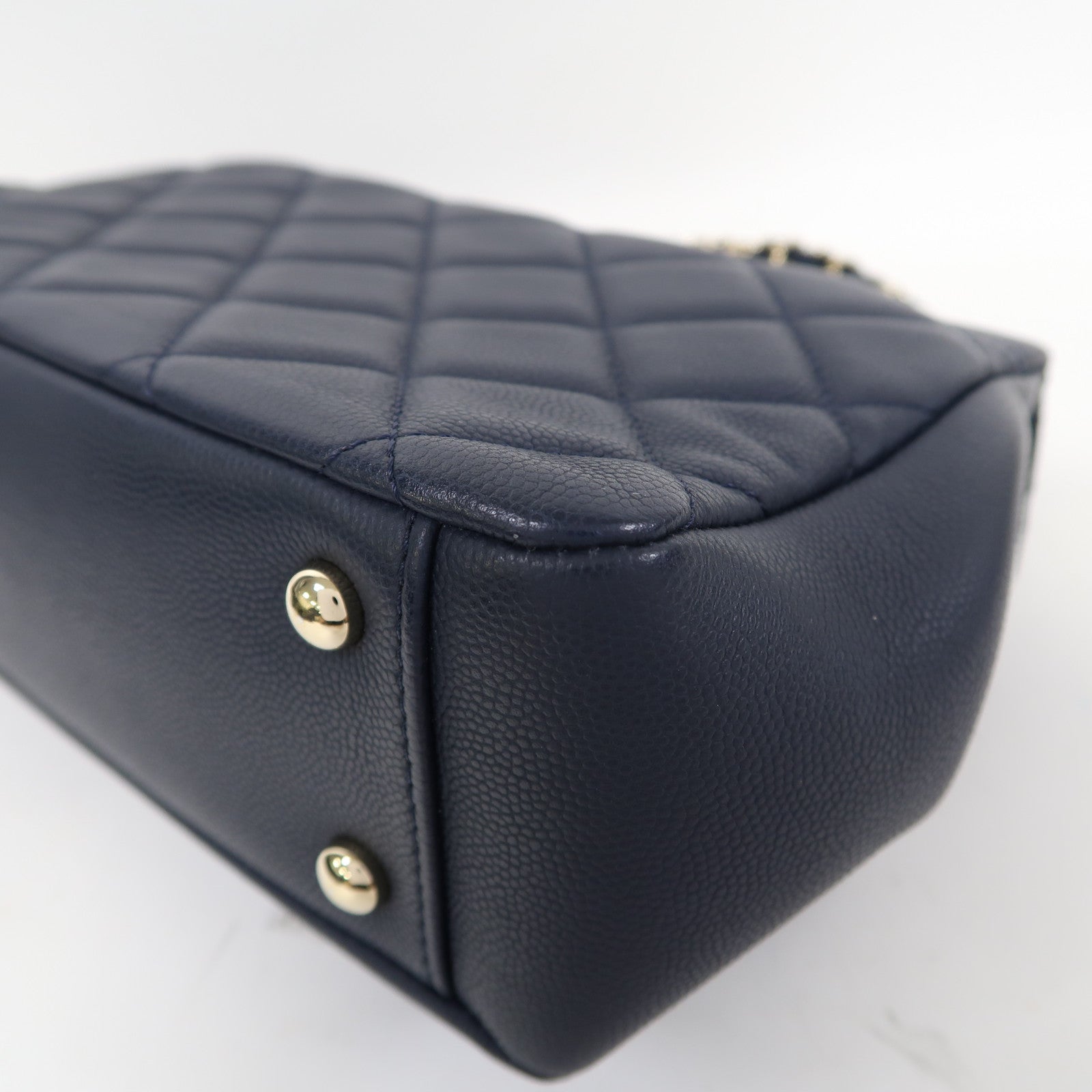CHANEL 菱格牛皮皮革Shoulder Bag金扣鏈帶肩背袋藍色