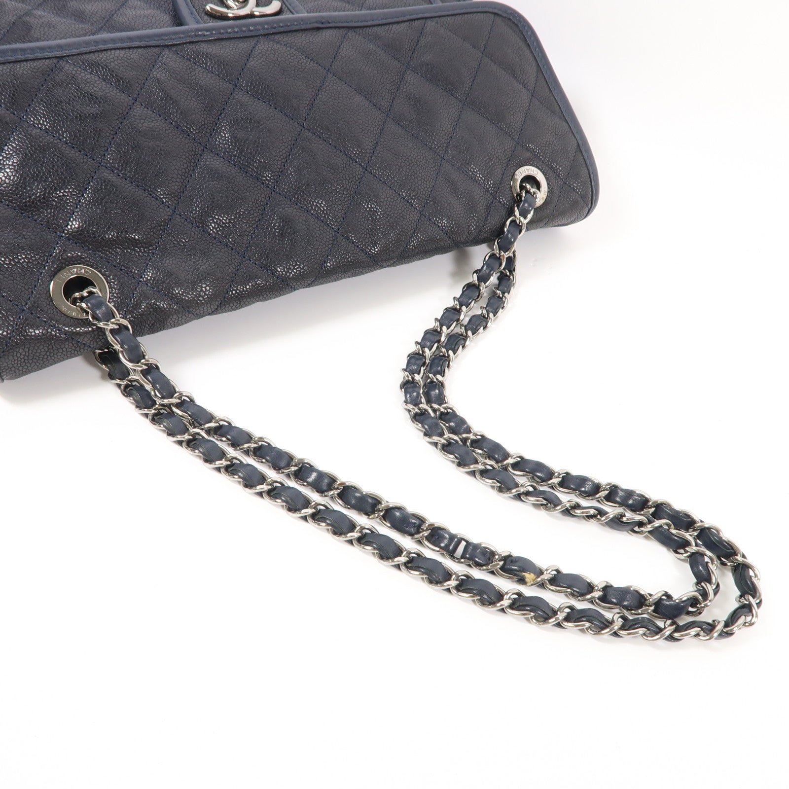CHANEL 牛皮皮革Chain Shoulder銀扣鏈帶肩背袋