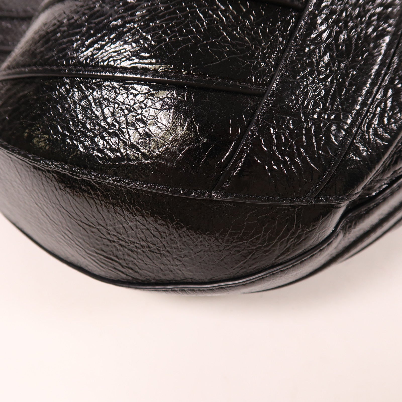 CHANEL CC SHW Droplet Hobo Chain Shoulder Bag Patent Leather Black