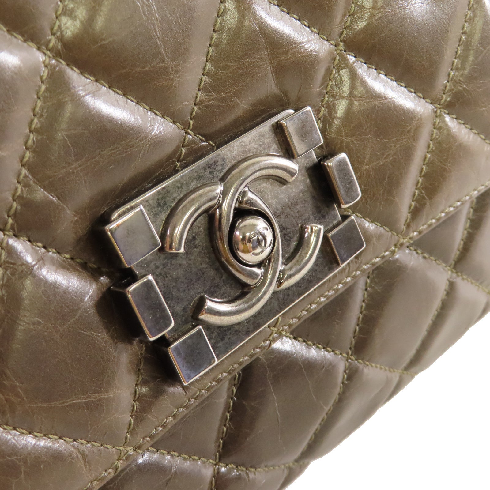 CHANEL 【清倉大減價】菱格牛皮皮革Chain Shoulder Bag銀扣鏈帶肩背袋啡色
