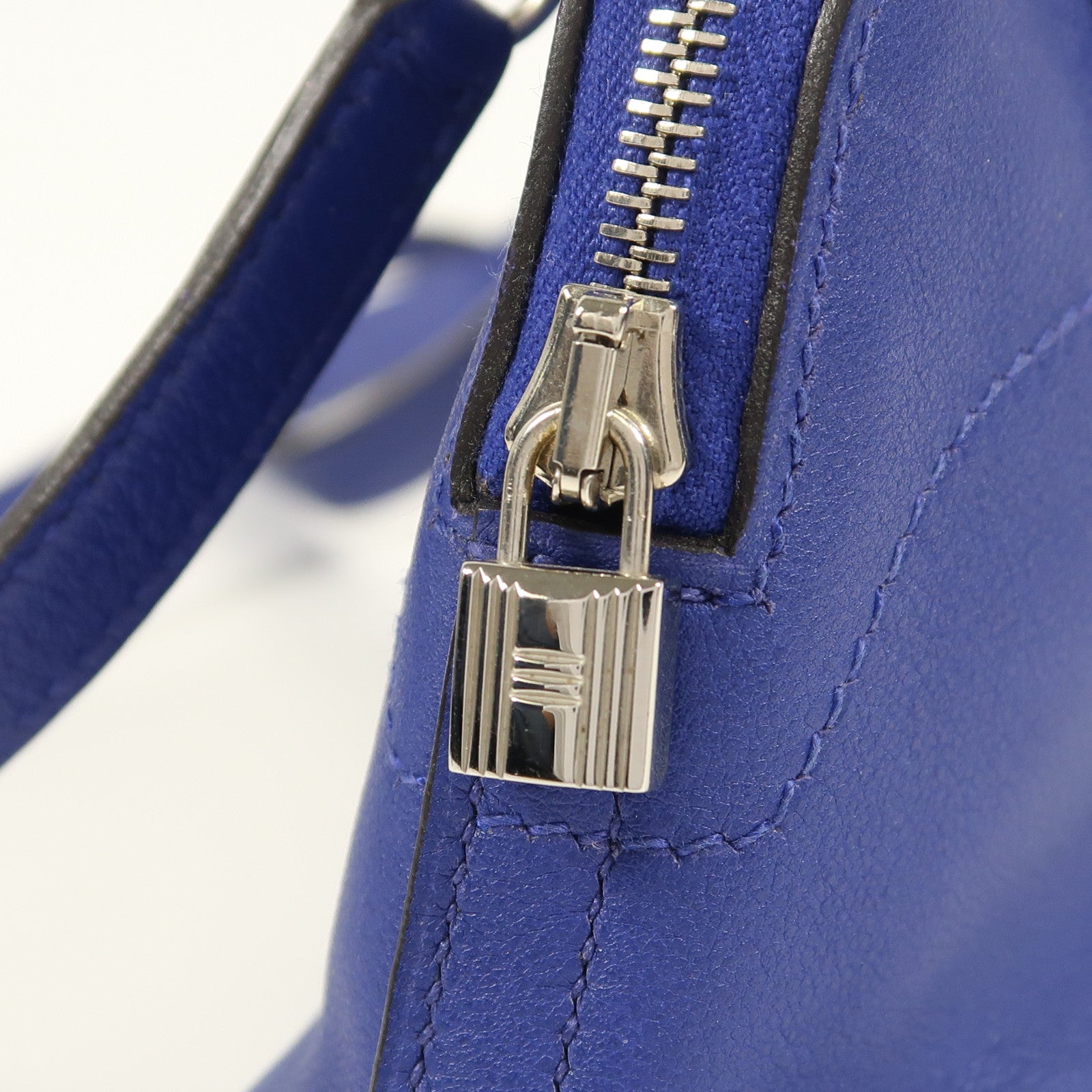 HERMES Swift皮革Mini Bolide銀扣手挽肩背兩用袋Blue Electric