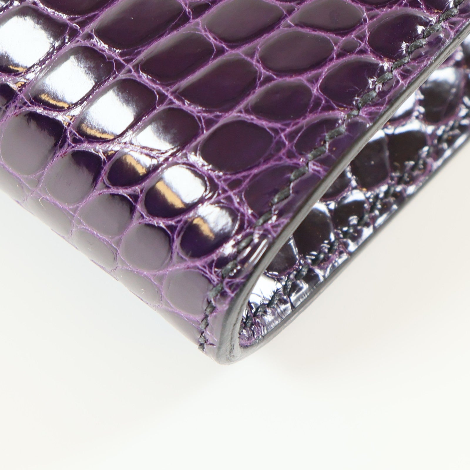 HERMES 鱷魚皮革Constance Long Wallet金扣長錢包紫色