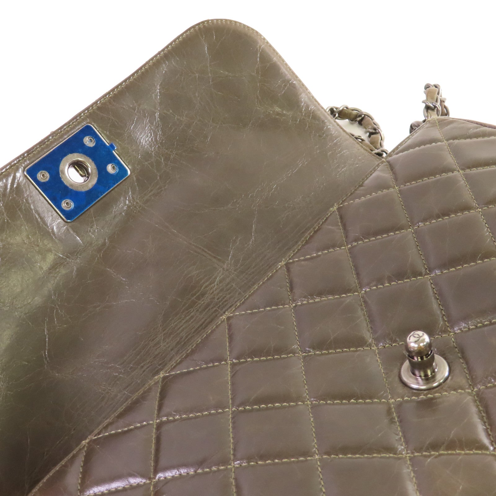 CHANEL 【清倉大減價】菱格牛皮皮革Chain Shoulder Bag銀扣鏈帶肩背袋啡色