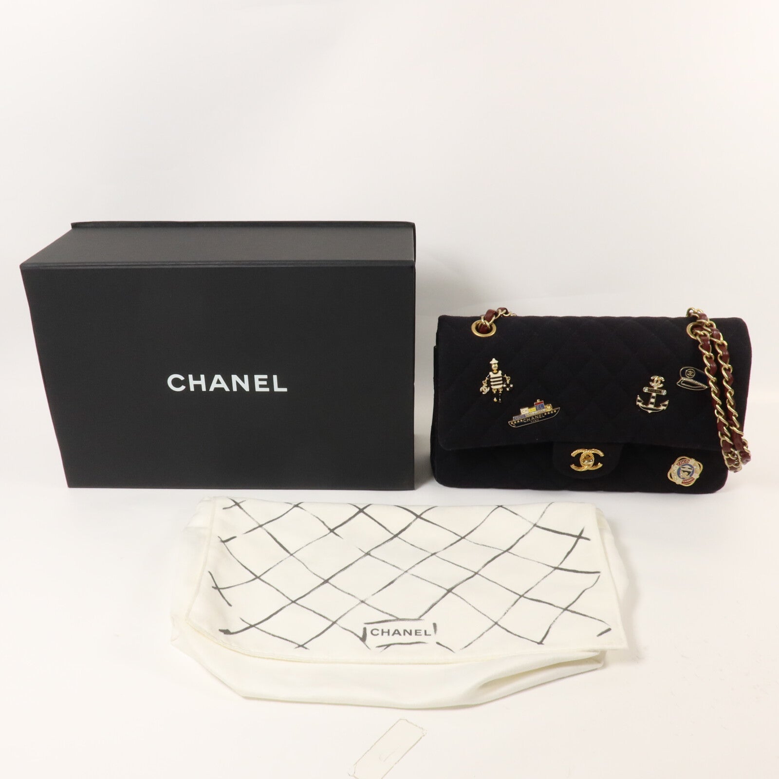 CHANEL 牛皮皮革/羊毛Paris-Hamburg Classic 25 鏈帶肩背袋