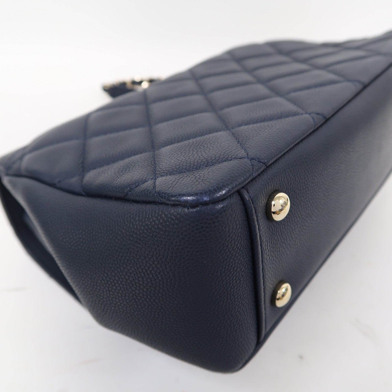 CHANEL 菱格牛皮皮革Shoulder Bag金扣鏈帶肩背袋藍色