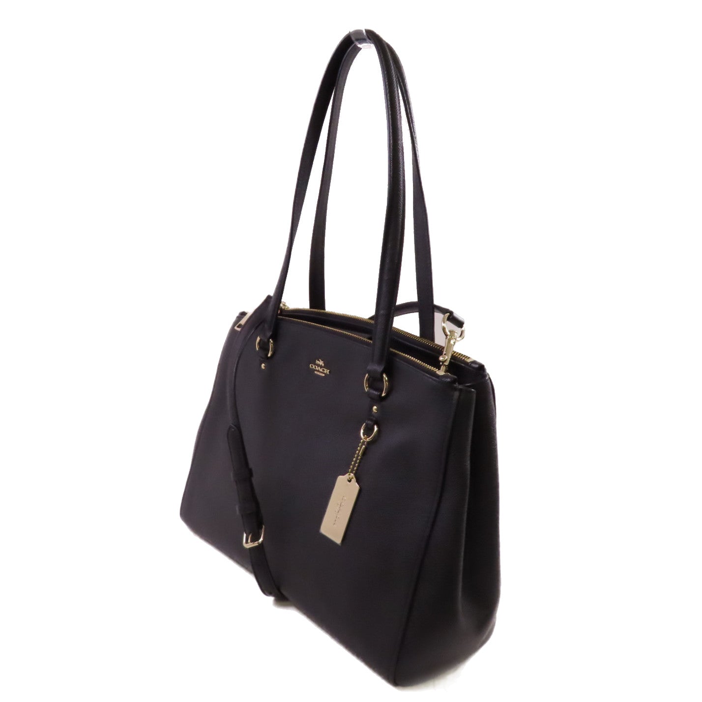 COACH 牛皮皮革2Way Shoulder Bag金扣手挽肩背兩用袋黑色