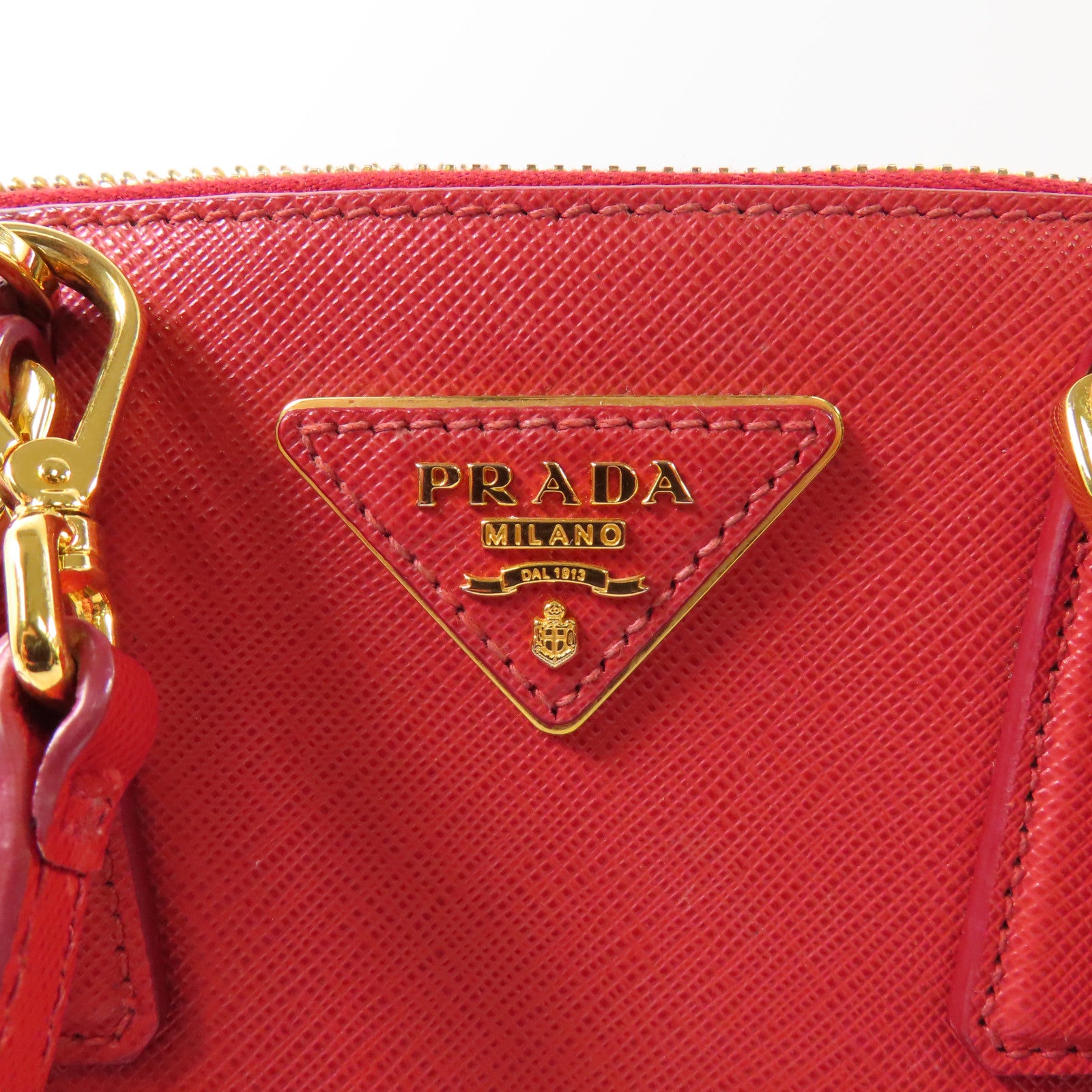 PRADA 牛皮皮革2 Way Shoulder金扣手挽肩背兩用袋紅色