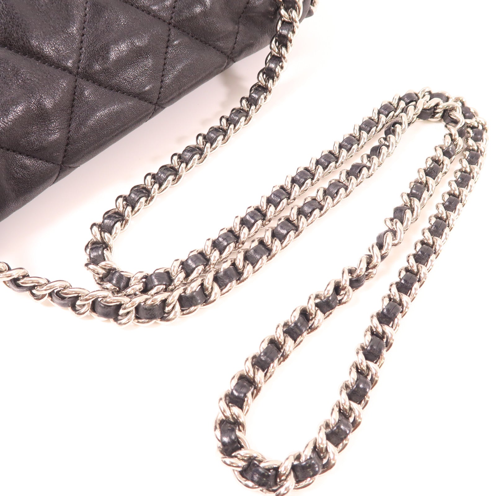 CHANEL 羊皮皮革Chain Shoulder銀扣鏈帶肩背袋