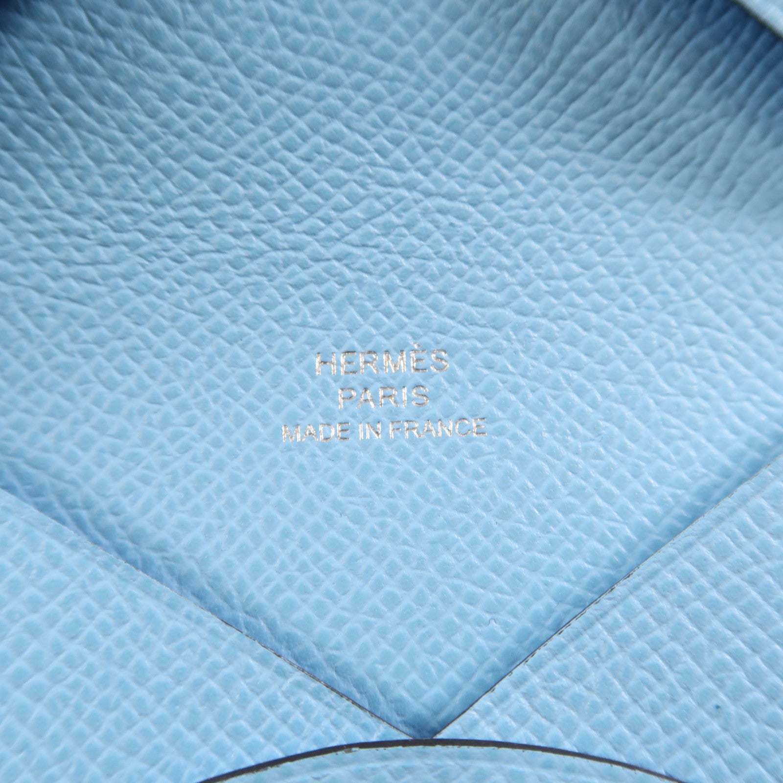 HERMES Epsom皮革Calvi銀扣卡片套Bleu Azteque
