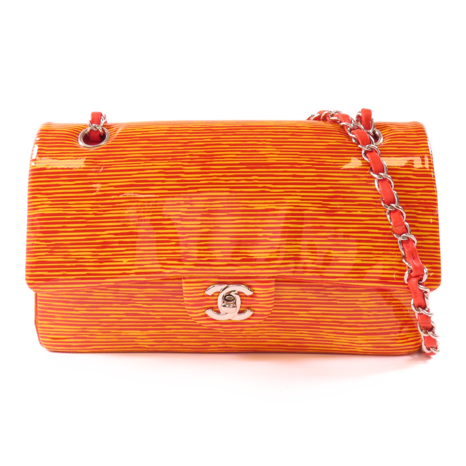 CHANEL 漆皮皮革Classic 25銀扣肩背袋