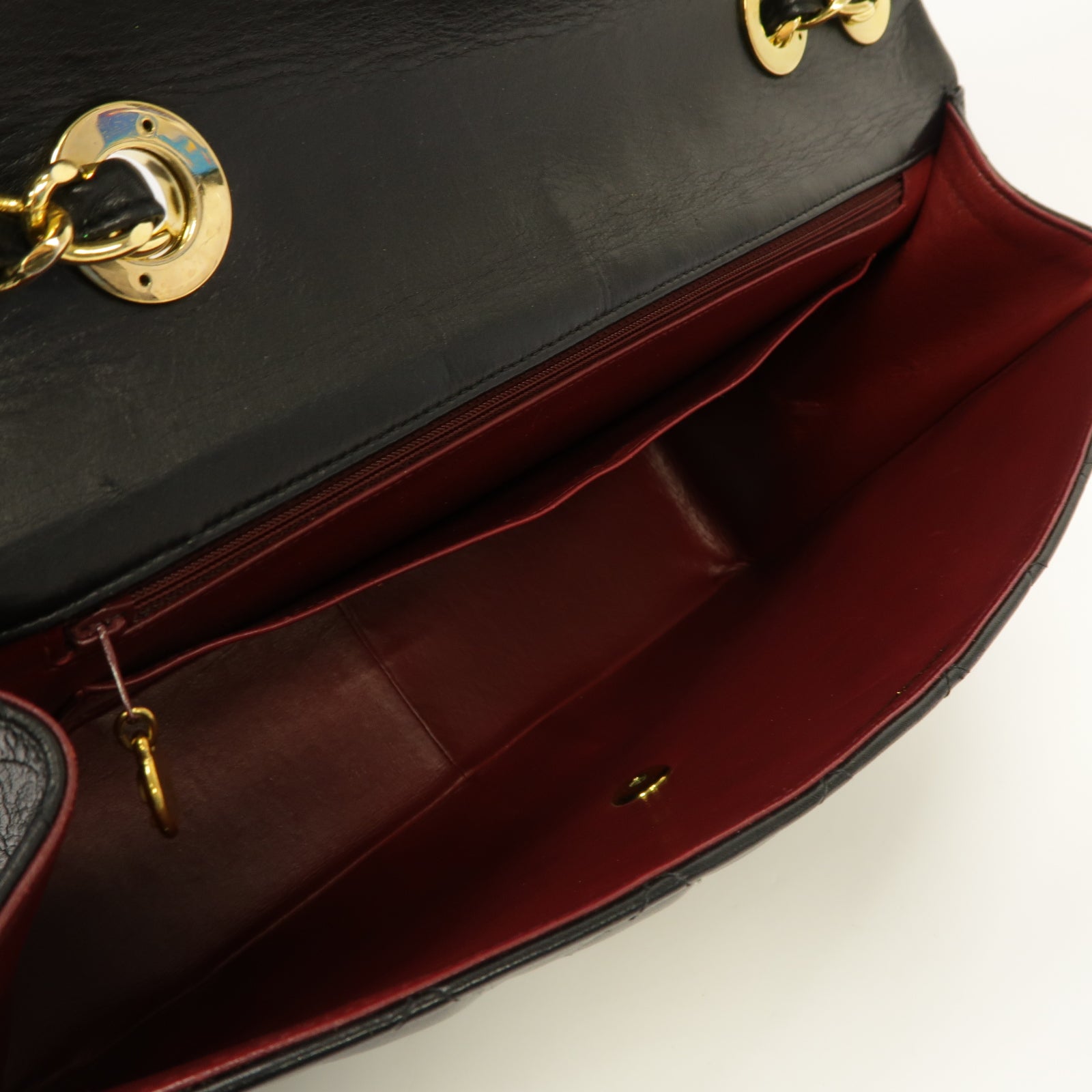 CHANEL 菱格牛皮皮革Chain Shoulder Bag金扣鏈帶肩背袋黑色