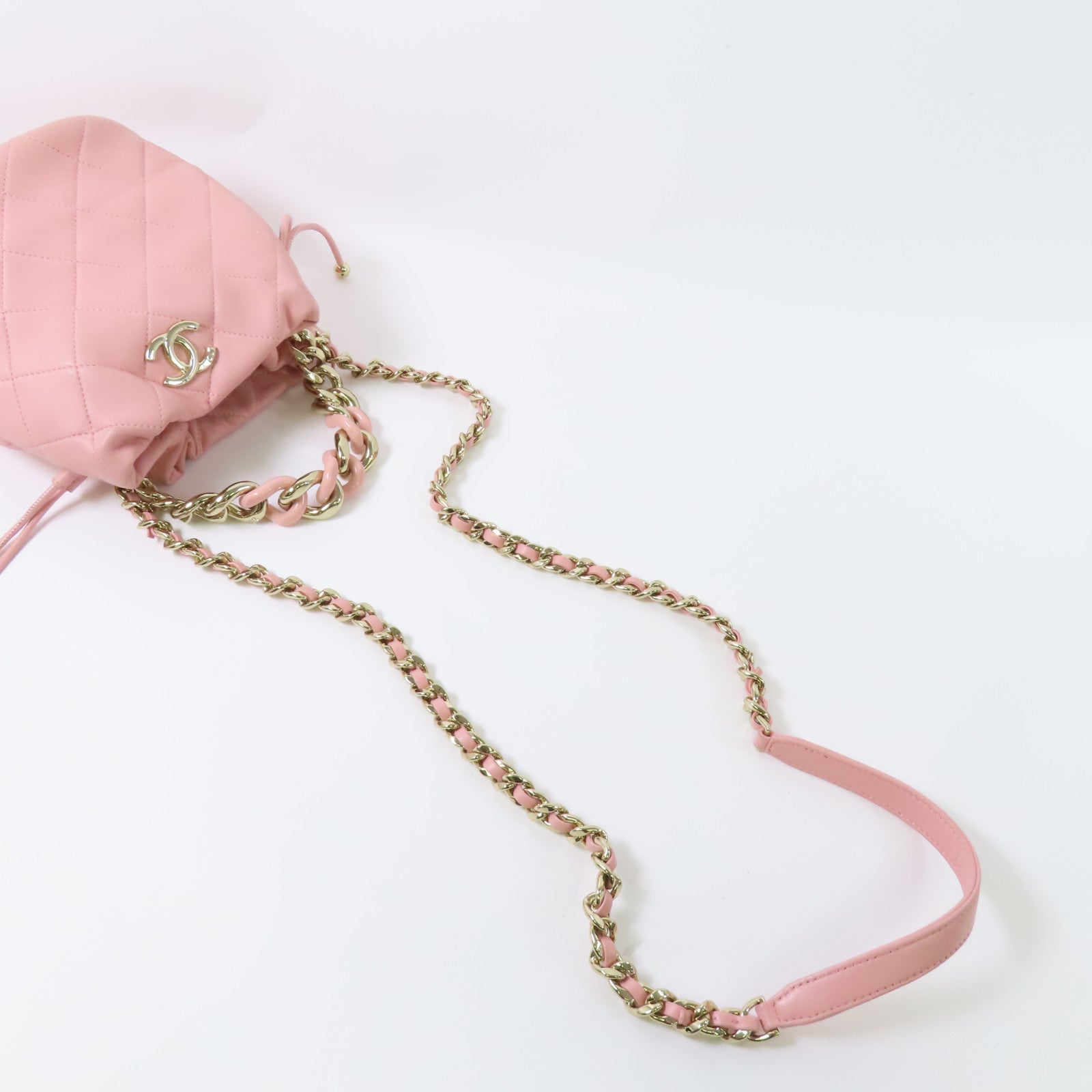 CHANEL 牛皮皮革Chain Drawstring Bucket金扣手挽肩背兩用袋