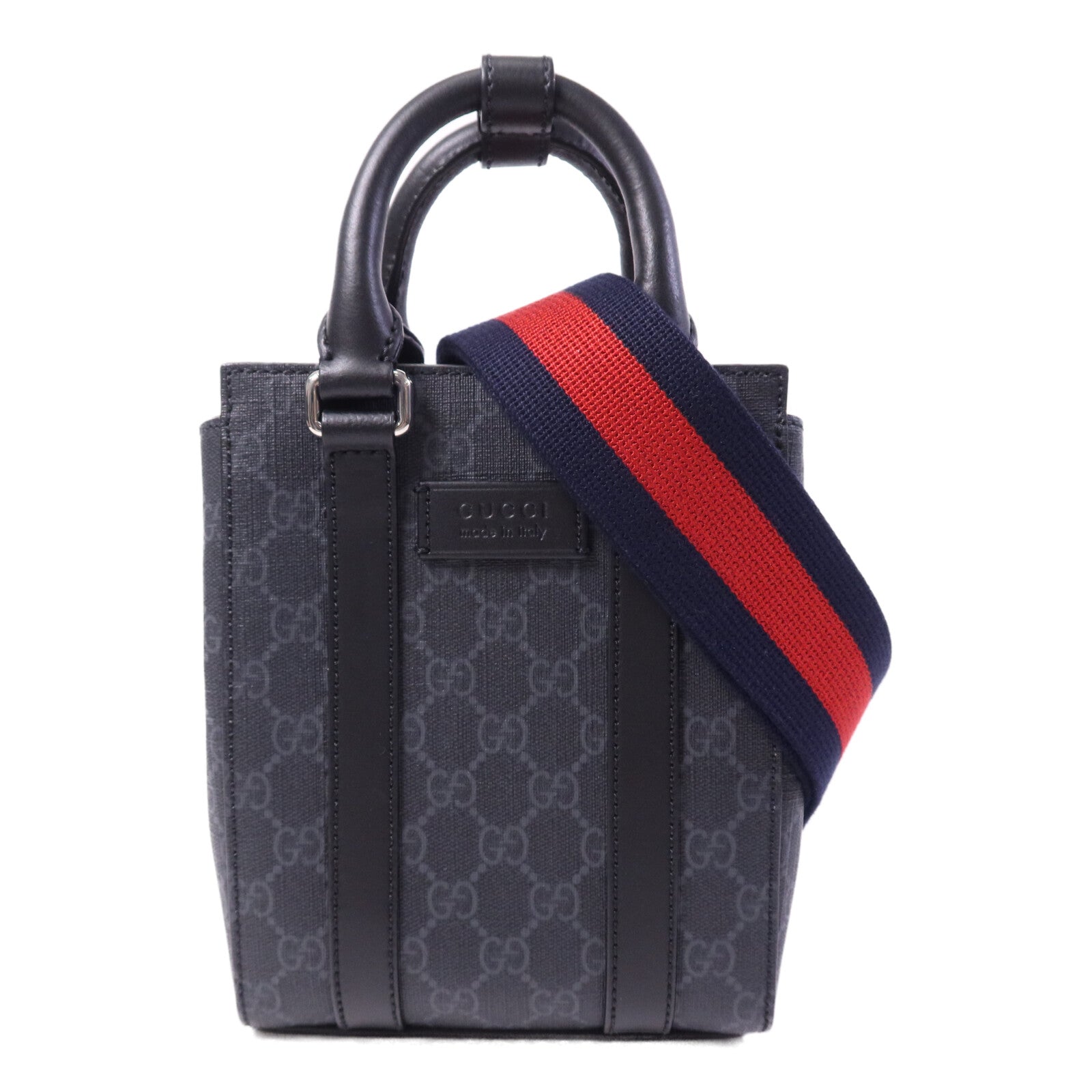 GUCCI 塗層帆布GG Supreme Mini銀扣手挽肩背兩用袋