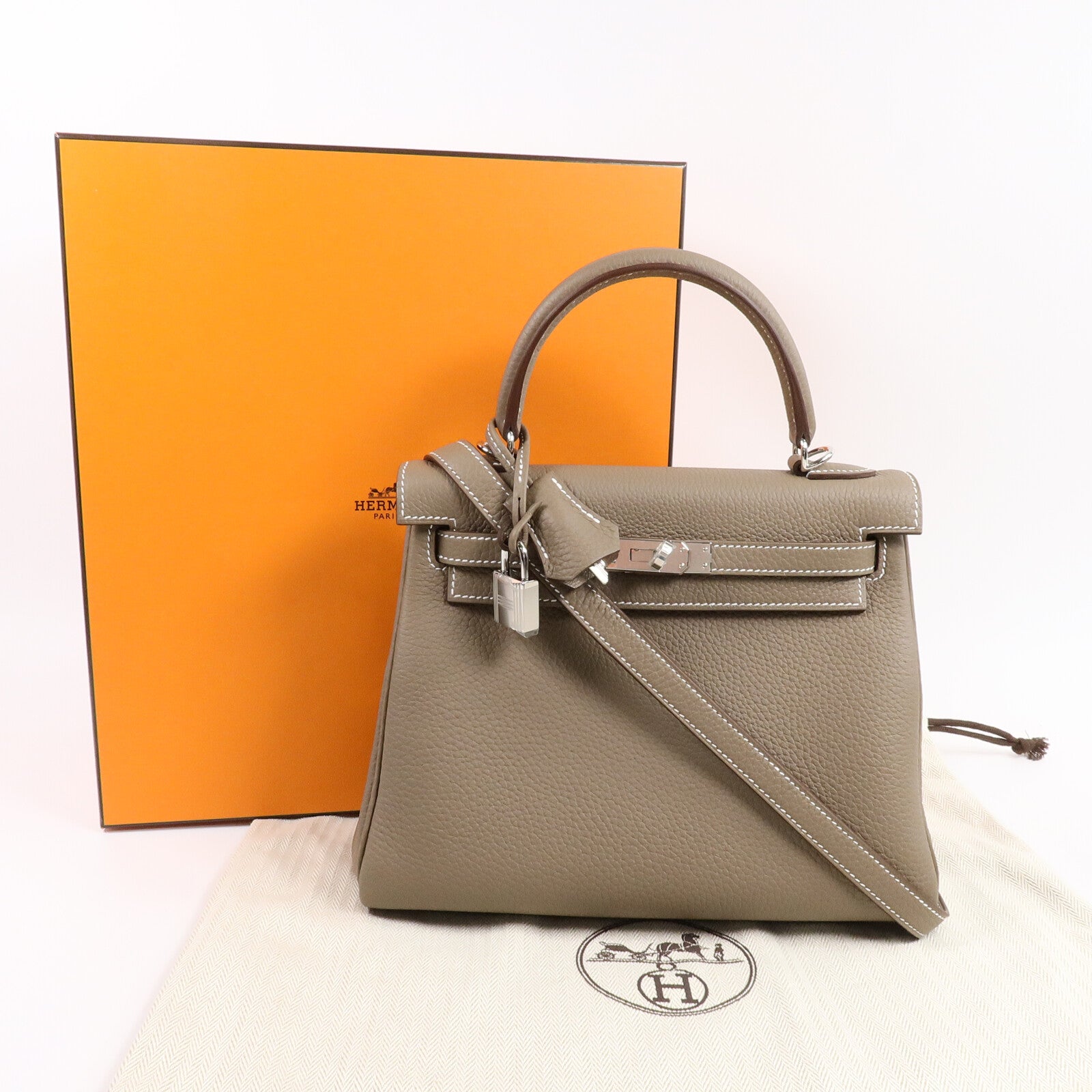 HERMES Togo皮革Kelly 25手挽肩背兩用袋Etoupe