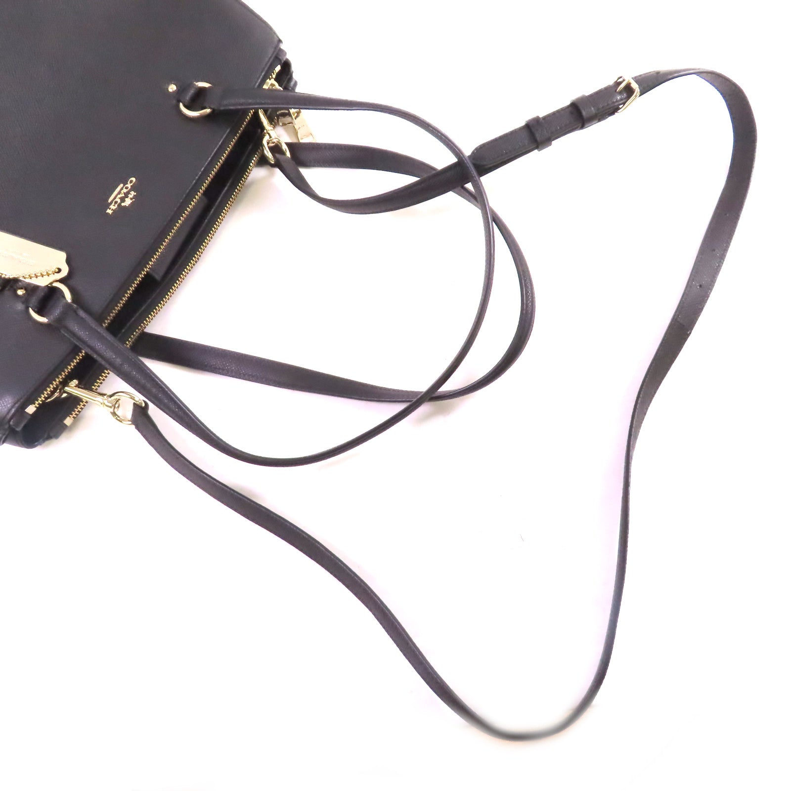 COACH 牛皮皮革2Way Shoulder Bag金扣手挽肩背兩用袋黑色
