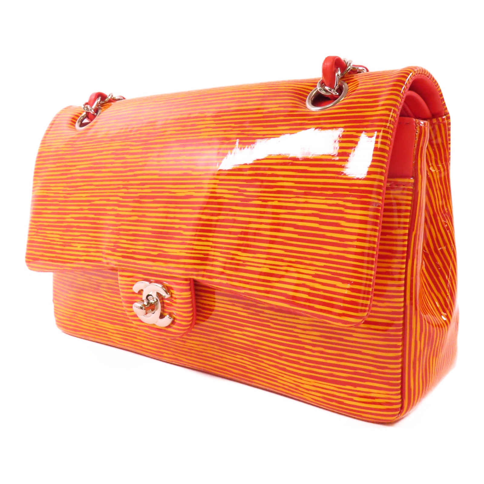 CHANEL 漆皮皮革Classic 25銀扣肩背袋