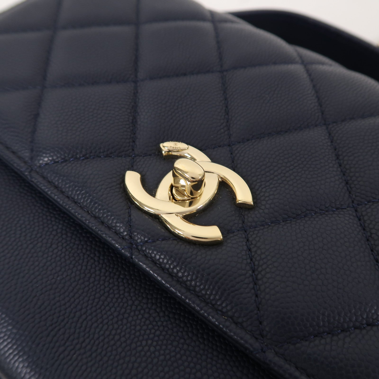 CHANEL 菱格牛皮皮革Shoulder Bag金扣鏈帶肩背袋藍色