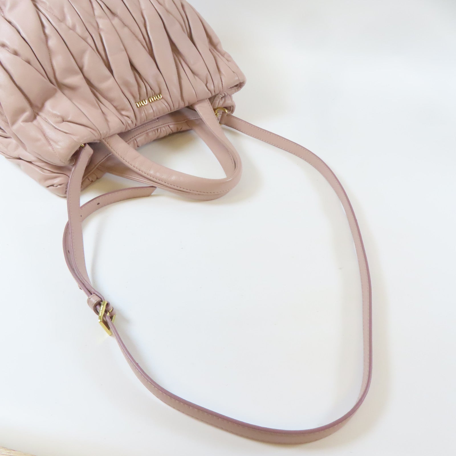 Miu Miu 皮革2 Way Shoulder金扣手挽肩背兩用袋粉紅色