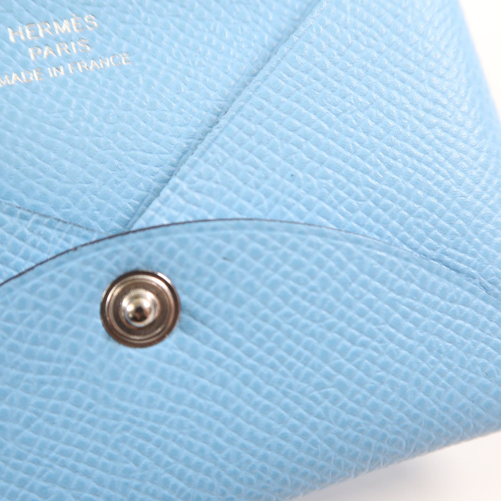 HERMES Epsom皮革Calvi銀扣卡片套Bleu Azteque