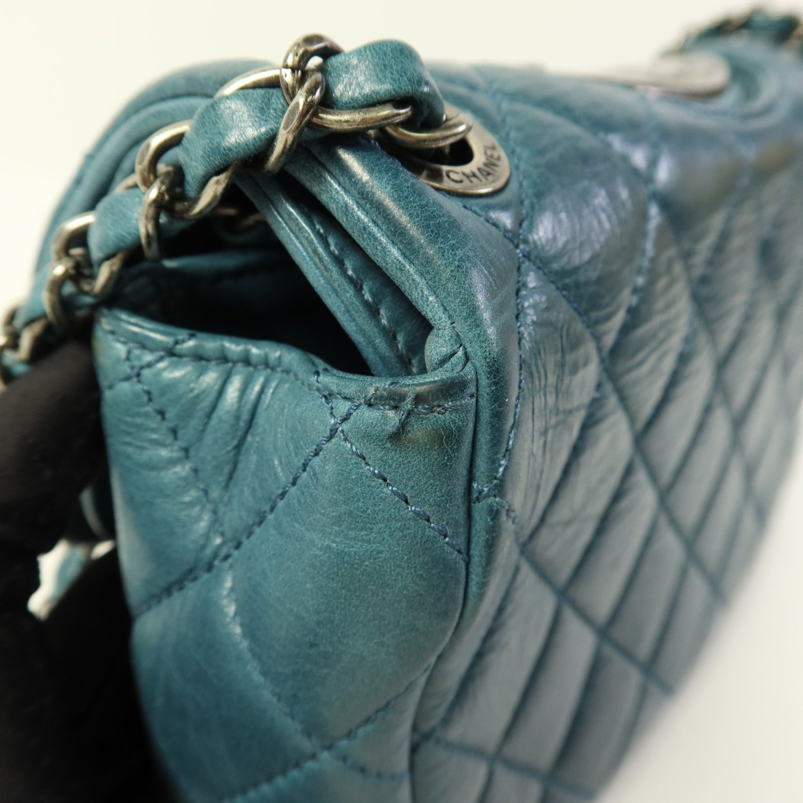 CHANEL 牛皮皮革Chain Shoulder銀扣鏈帶肩背袋