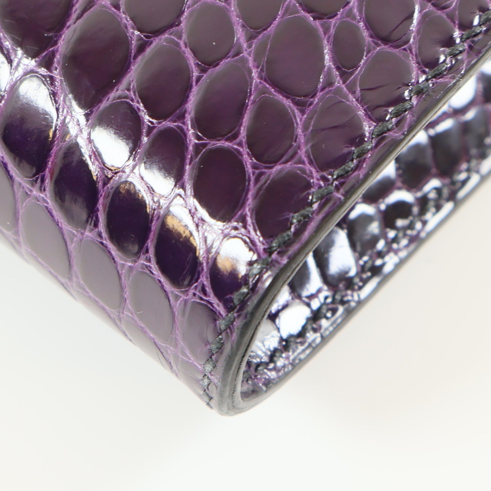 HERMES 鱷魚皮革Constance Long Wallet金扣長錢包紫色