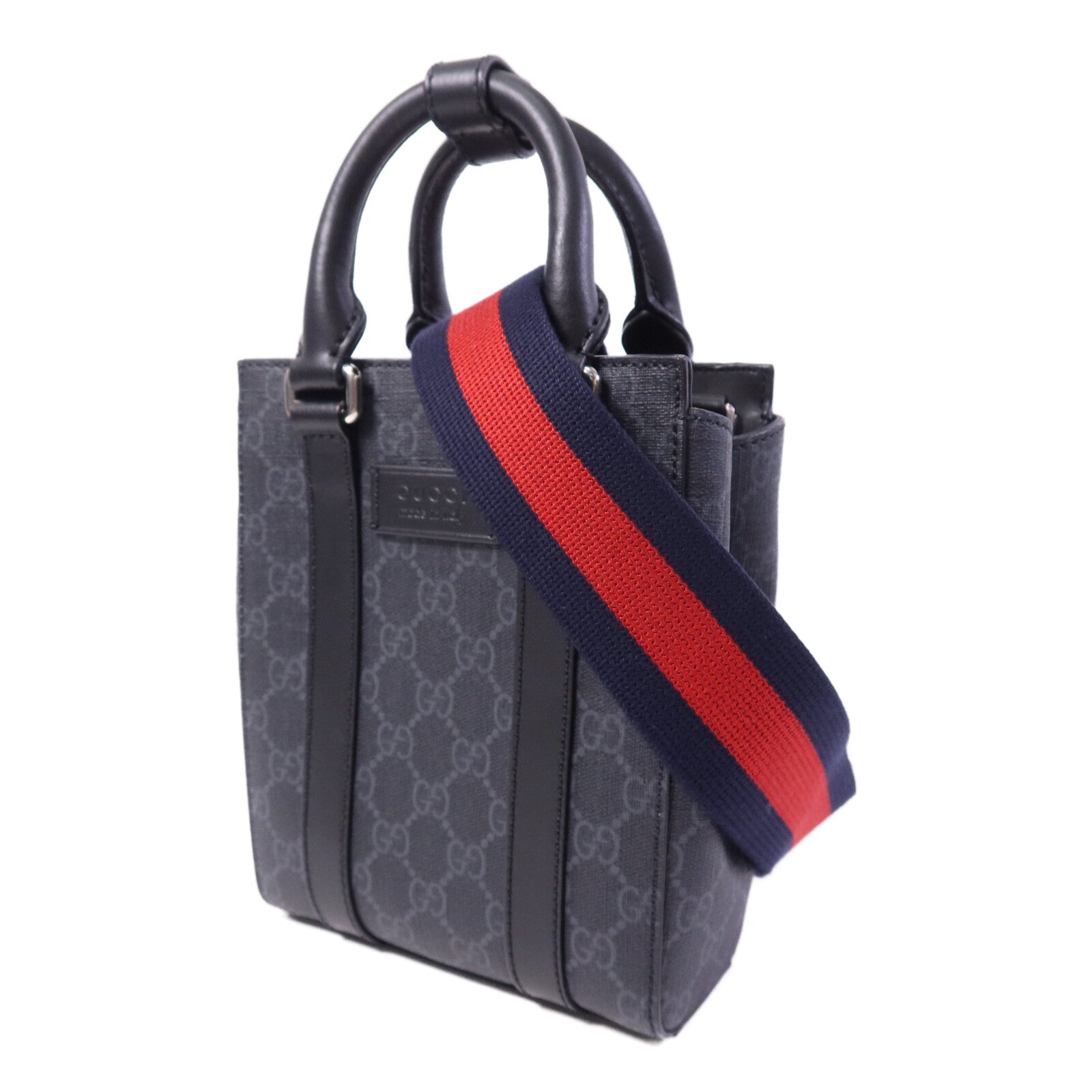 GUCCI 塗層帆布GG Supreme Mini銀扣手挽肩背兩用袋