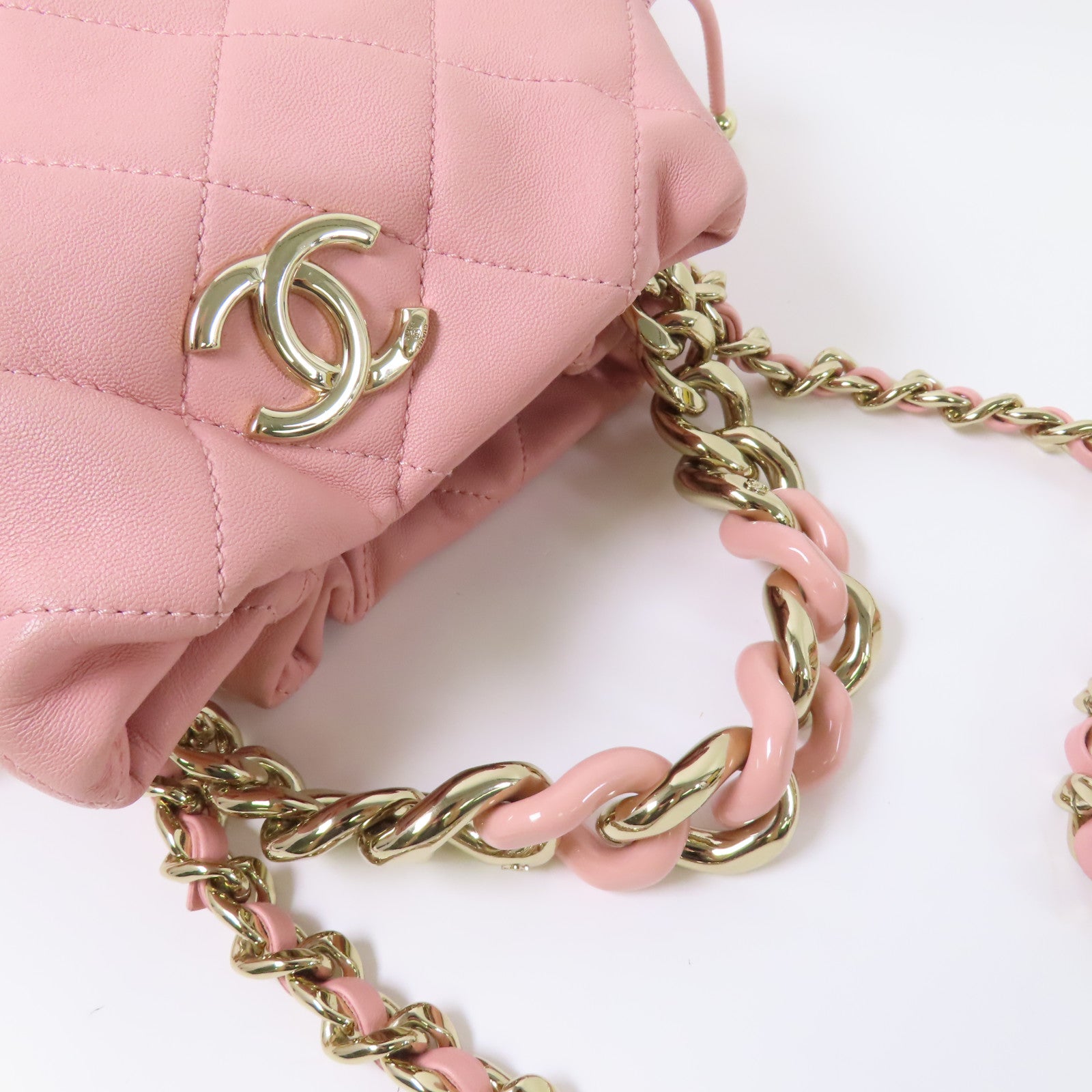 CHANEL 牛皮皮革Chain Drawstring Bucket金扣手挽肩背兩用袋