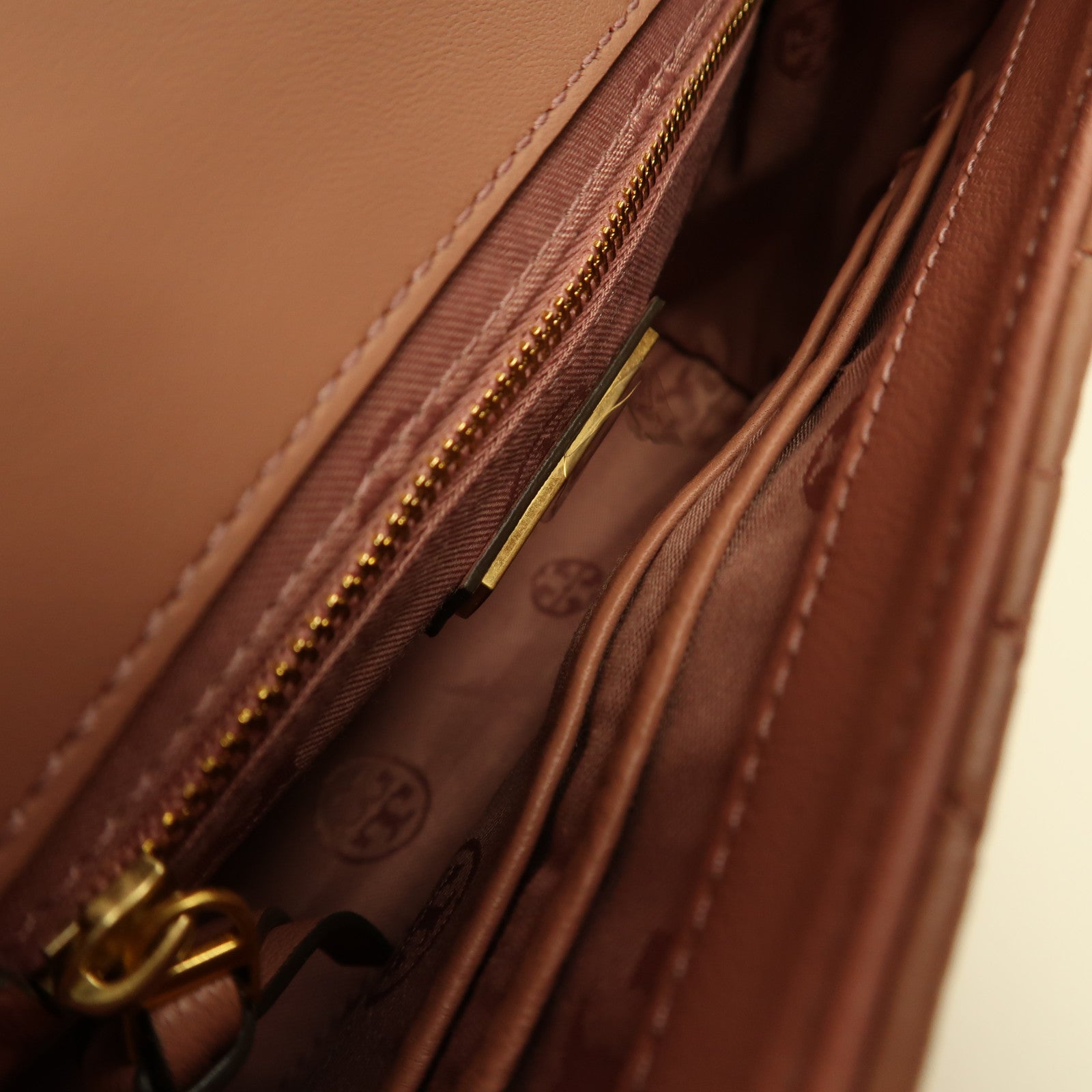 Tory Burch 牛皮皮革Chain Shoulder金扣鏈帶肩背袋粉紅色