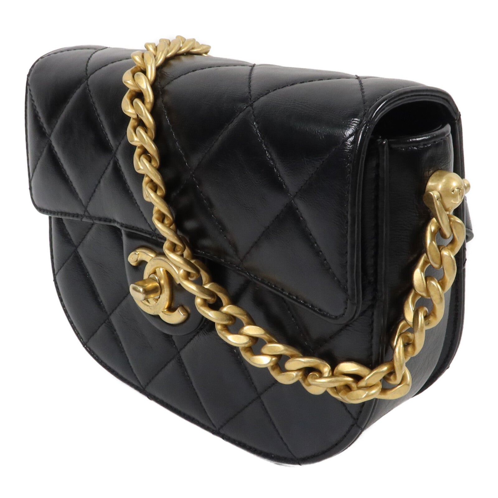 CHANEL 牛皮皮革CC Round Noon Messenger Bag鏈帶肩背袋