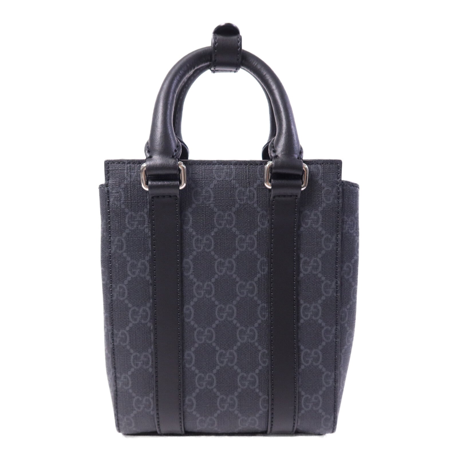 GUCCI 塗層帆布GG Supreme Mini銀扣手挽肩背兩用袋