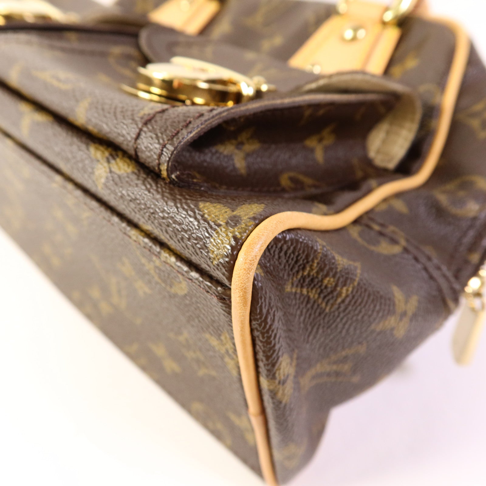 LOUIS VUITTON Monogram Manhattan PM金扣手挽袋棕色