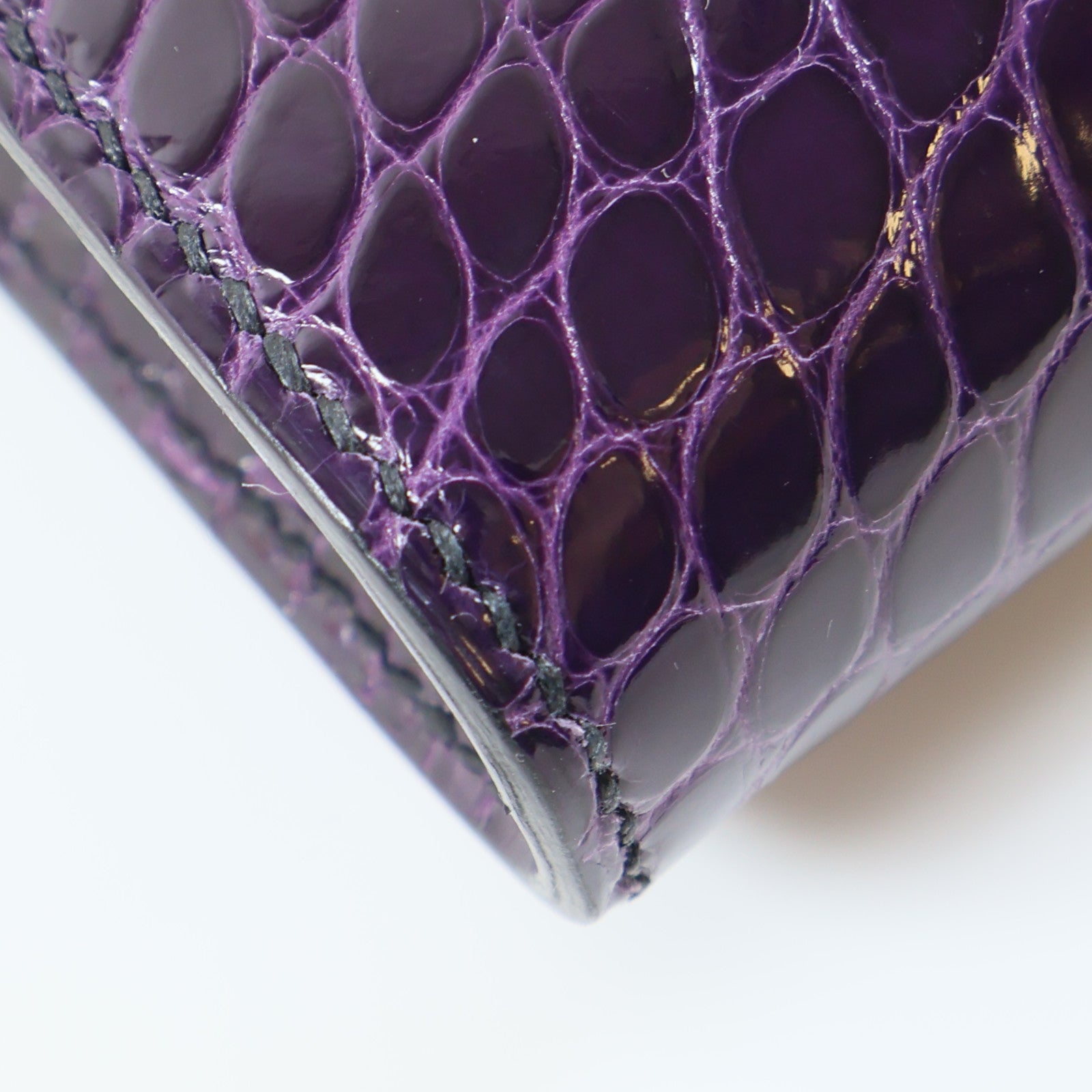 HERMES 鱷魚皮革Constance Long Wallet金扣長錢包紫色