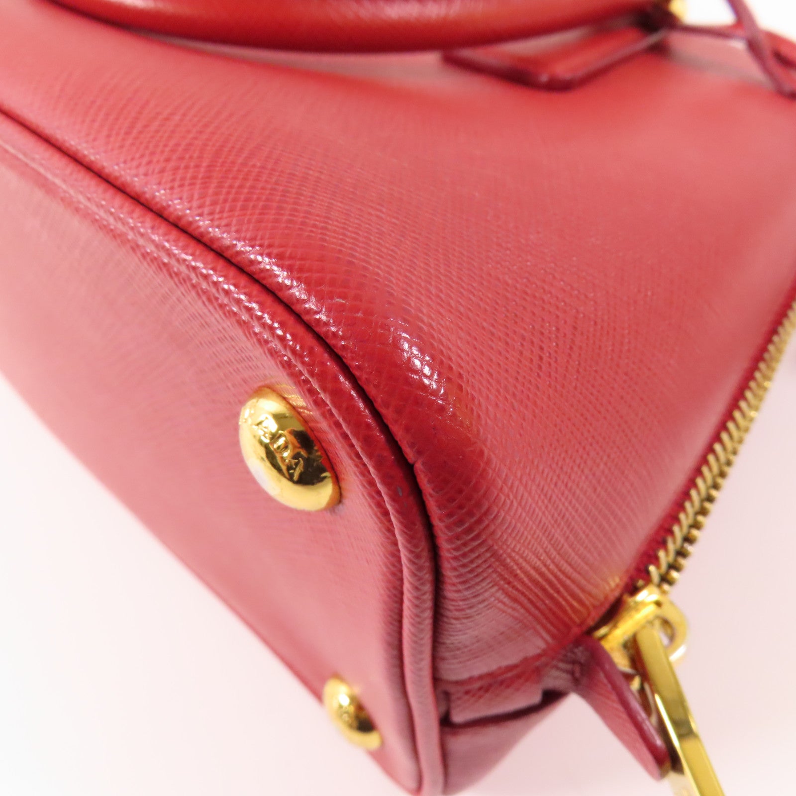 PRADA 牛皮皮革2 Way Shoulder金扣手挽肩背兩用袋紅色