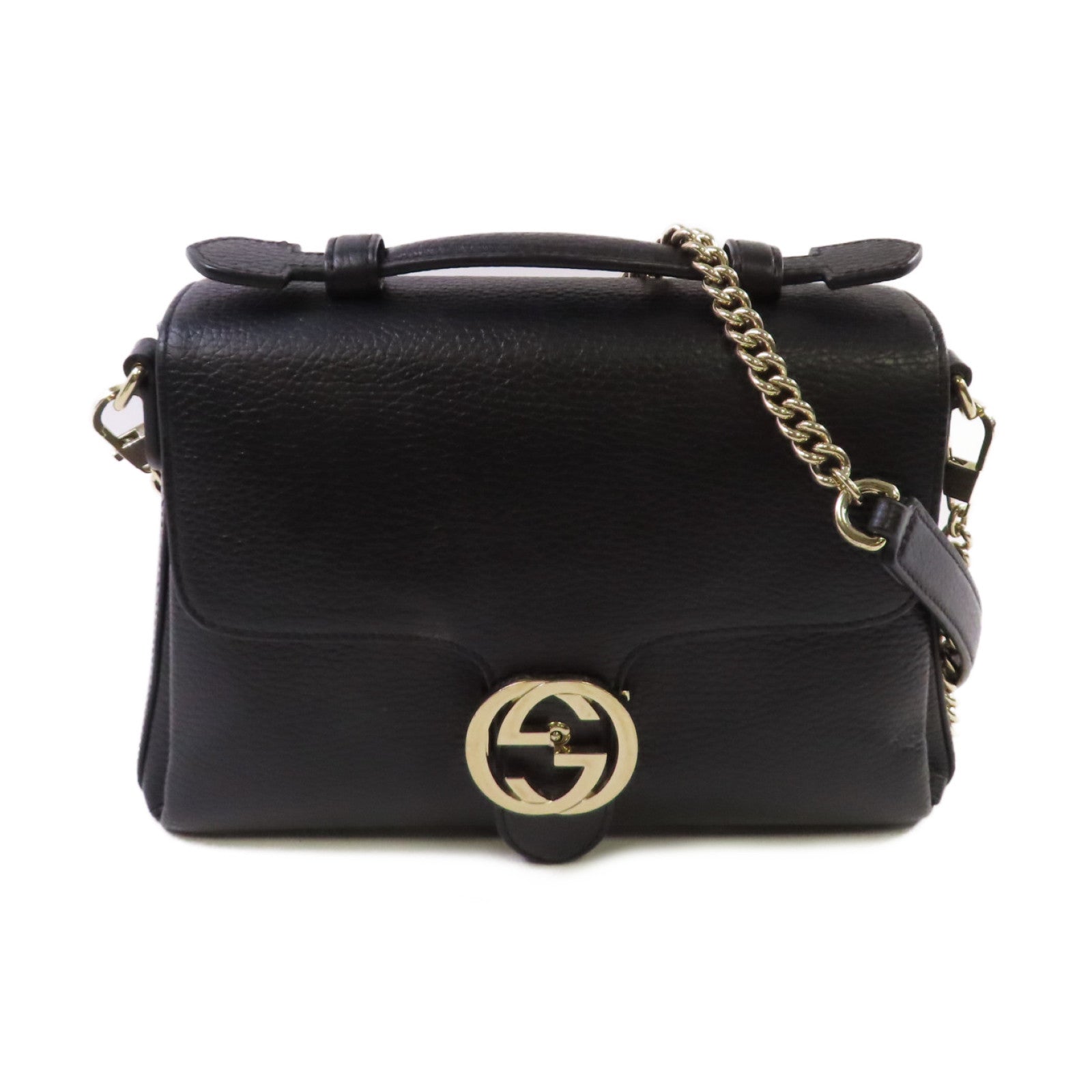 GUCCI 牛皮皮革Interlocking G Shoulder Bag金扣手挽肩背兩用袋黑色