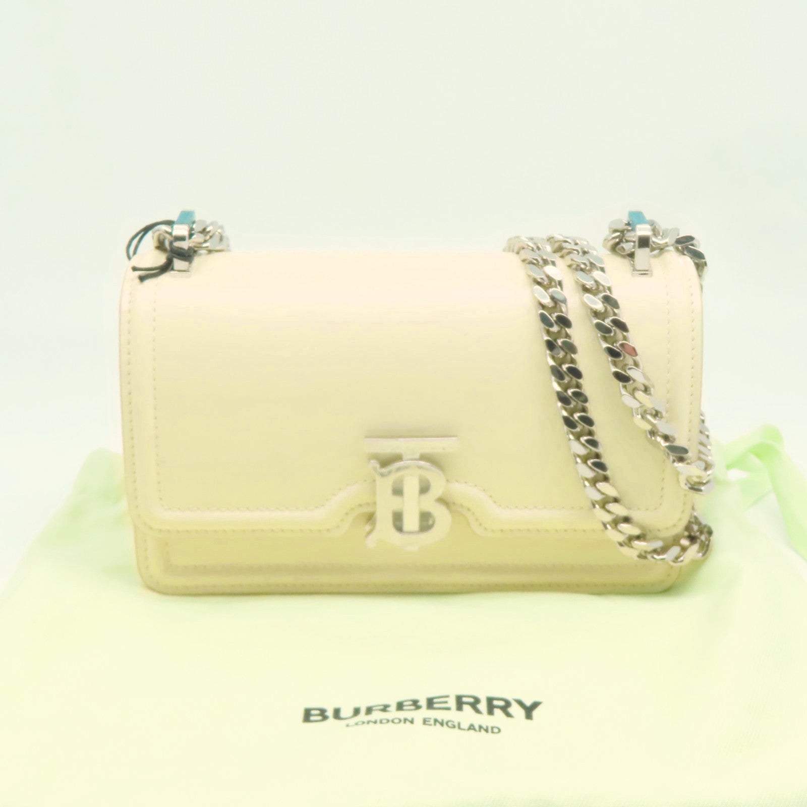 BURBERRY 【激減優惠】牛皮皮革Shoulder Bag銀扣鏈帶肩背袋米白色