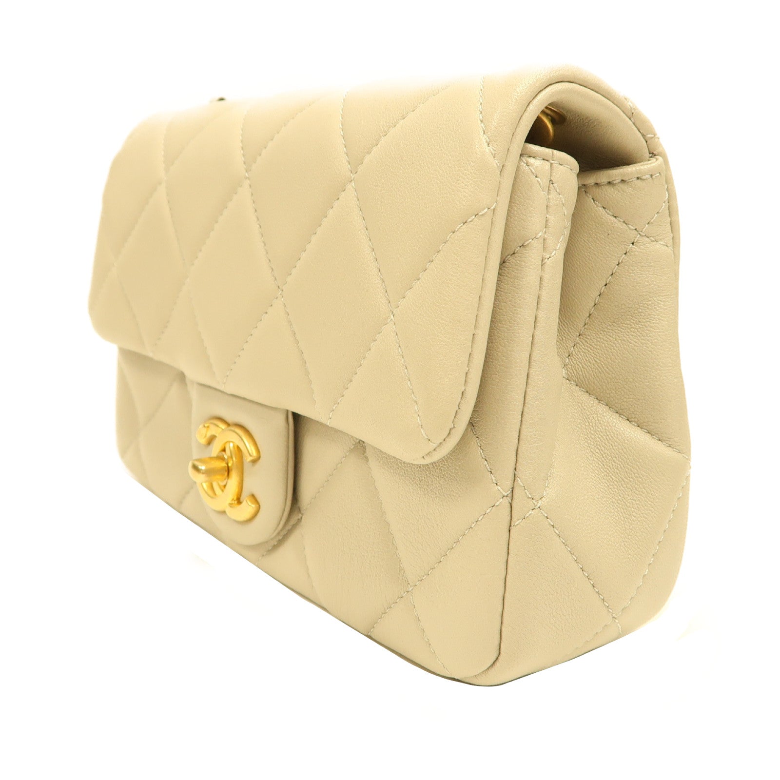 CHANEL 菱格羊皮皮革Chain Shoulder金扣鏈帶肩背袋灰色