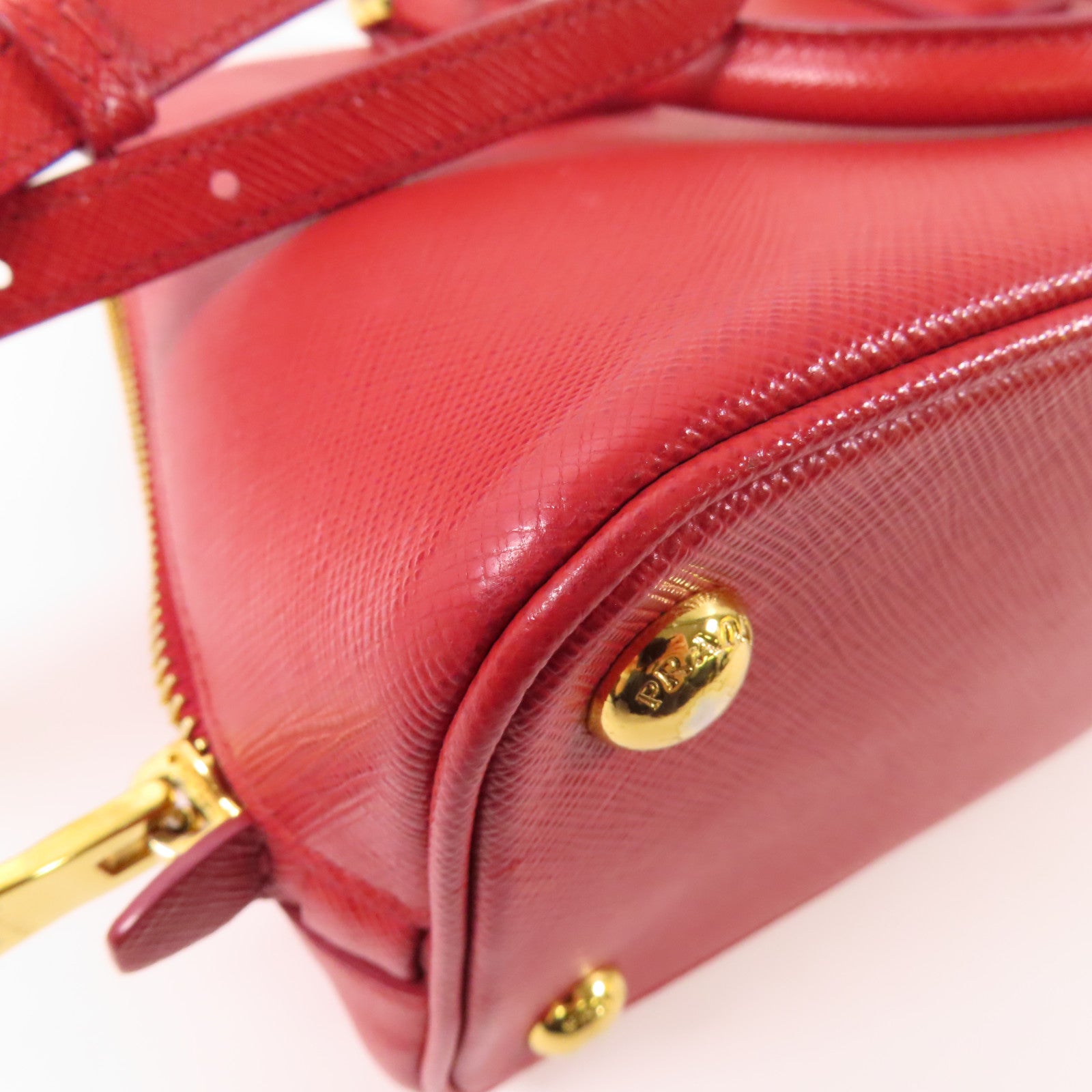 PRADA 牛皮皮革2 Way Shoulder金扣手挽肩背兩用袋紅色