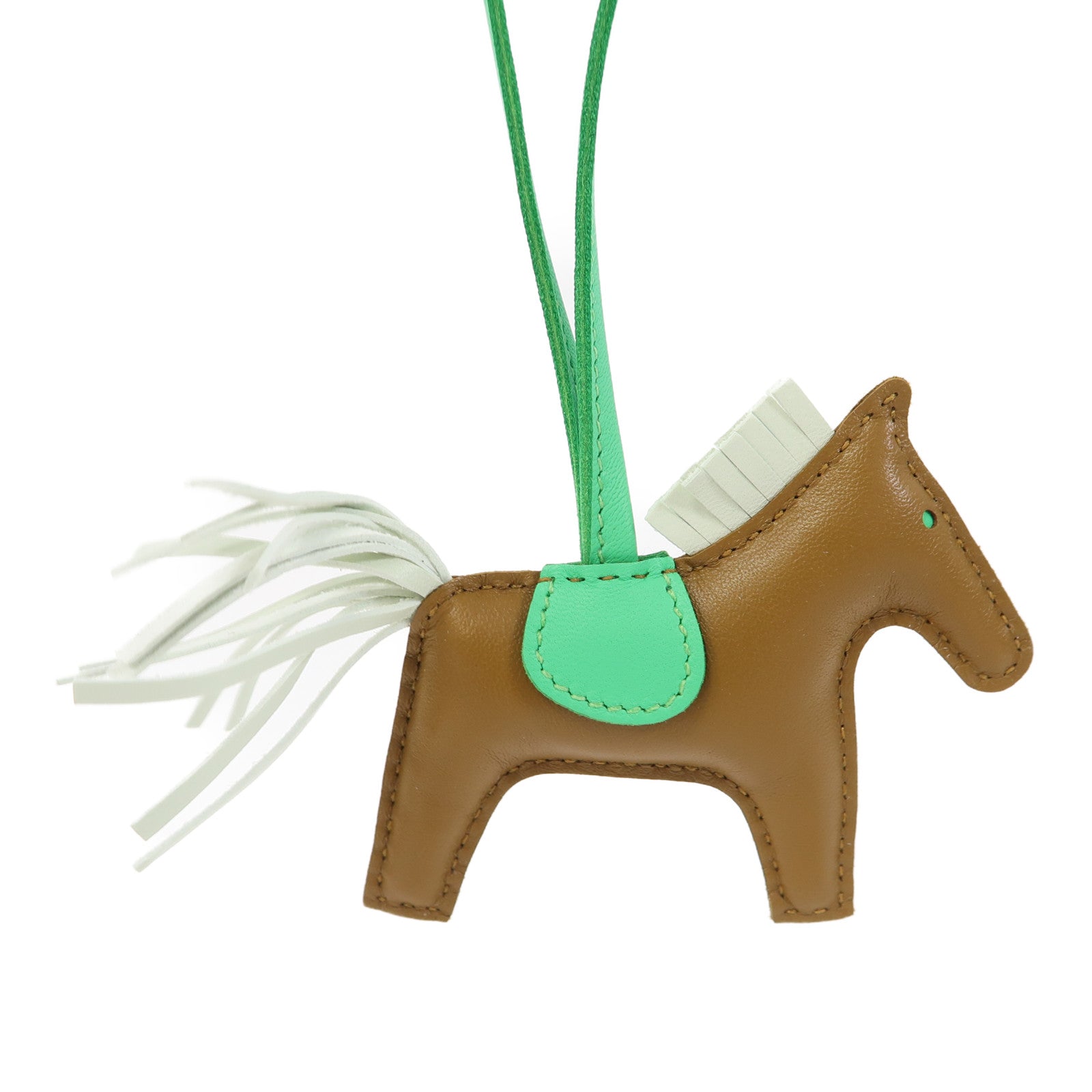 HERMES Swift皮革Rodeo PM掛飾金沙色/綠色