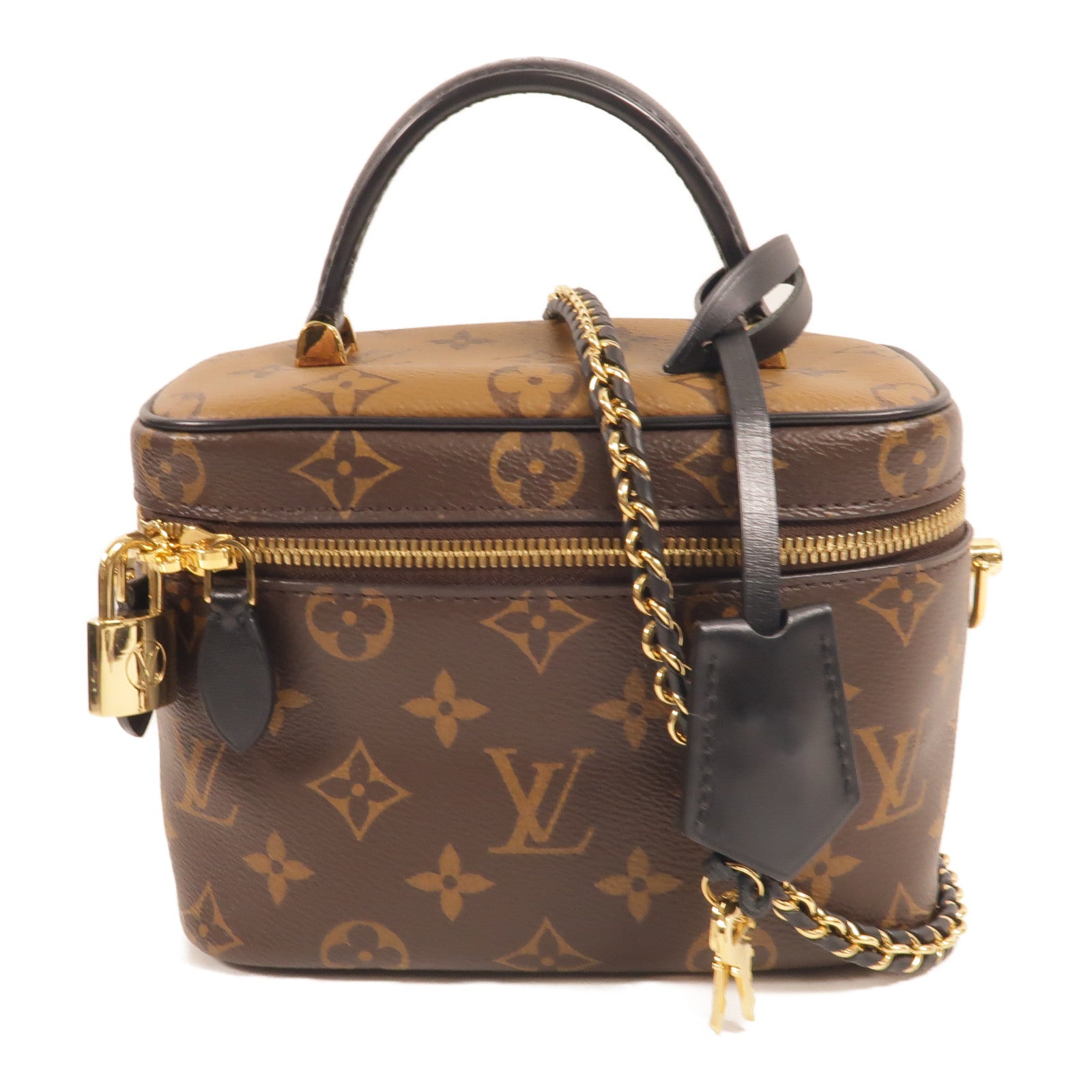 LOUIS VUITTON Monogram Reverse Vanity PM金扣手挽肩背兩用袋棕色