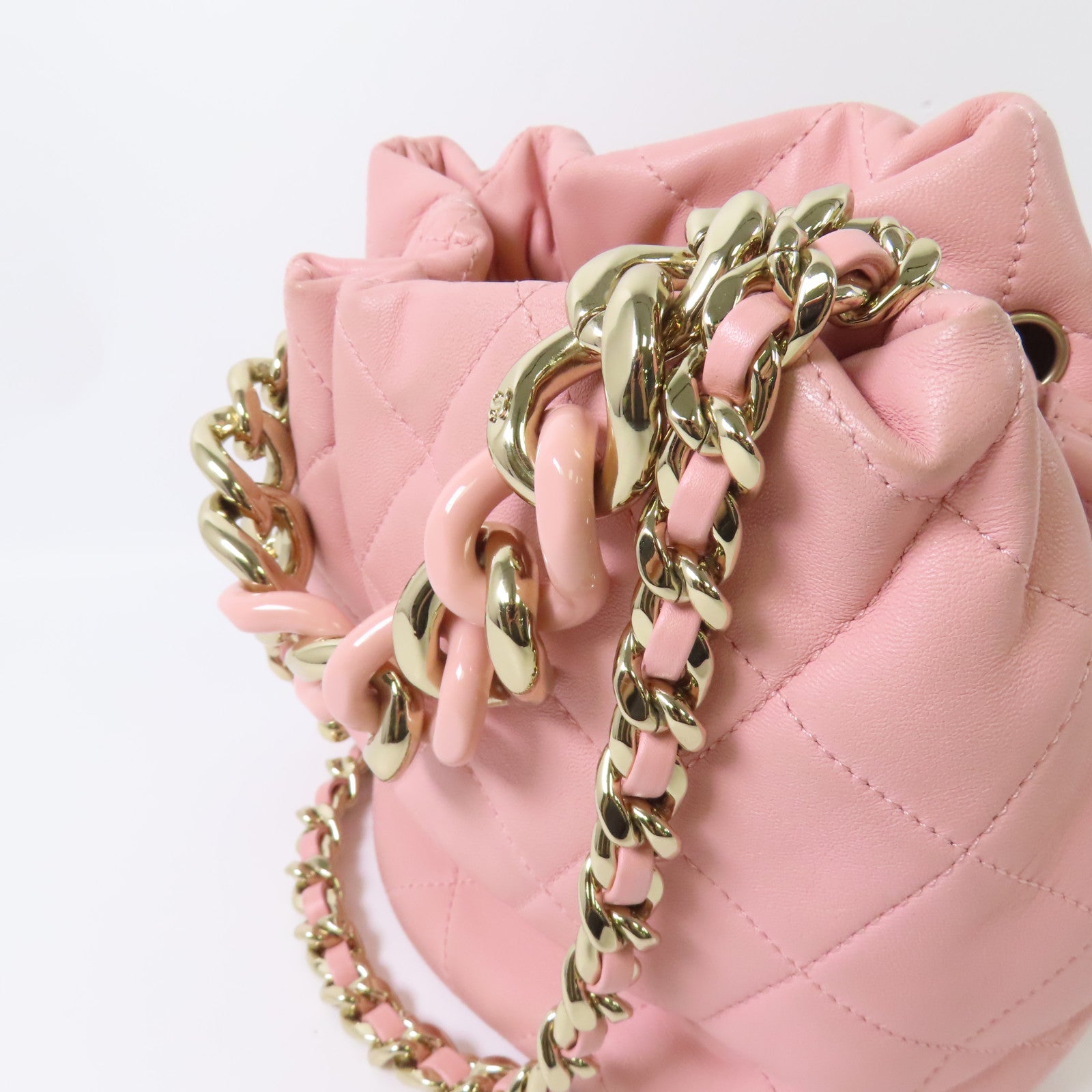 CHANEL 牛皮皮革Chain Drawstring Bucket金扣手挽肩背兩用袋