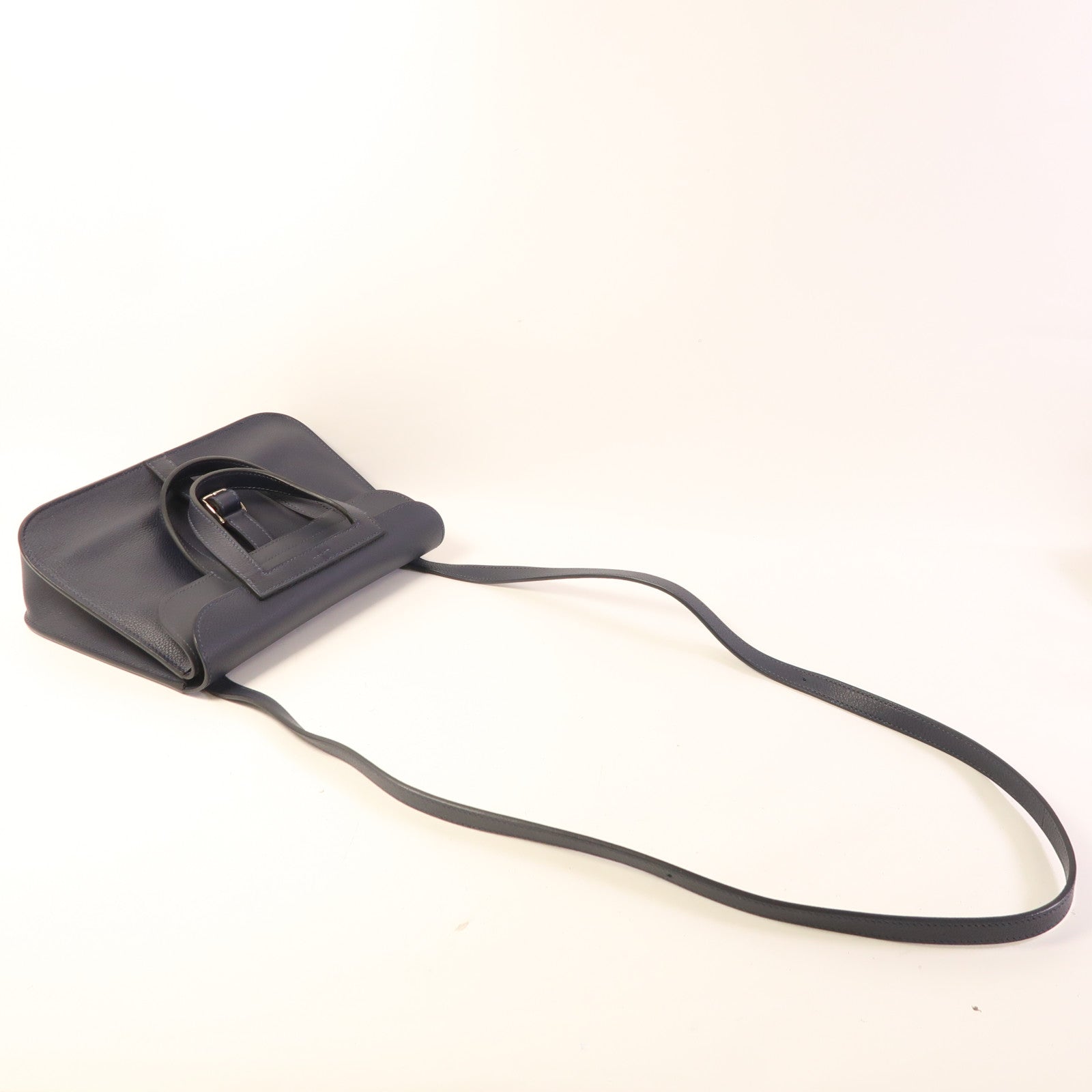 HERMES Evercolor皮革Halzan 25銀扣手挽肩背兩用袋Bleu Nuit