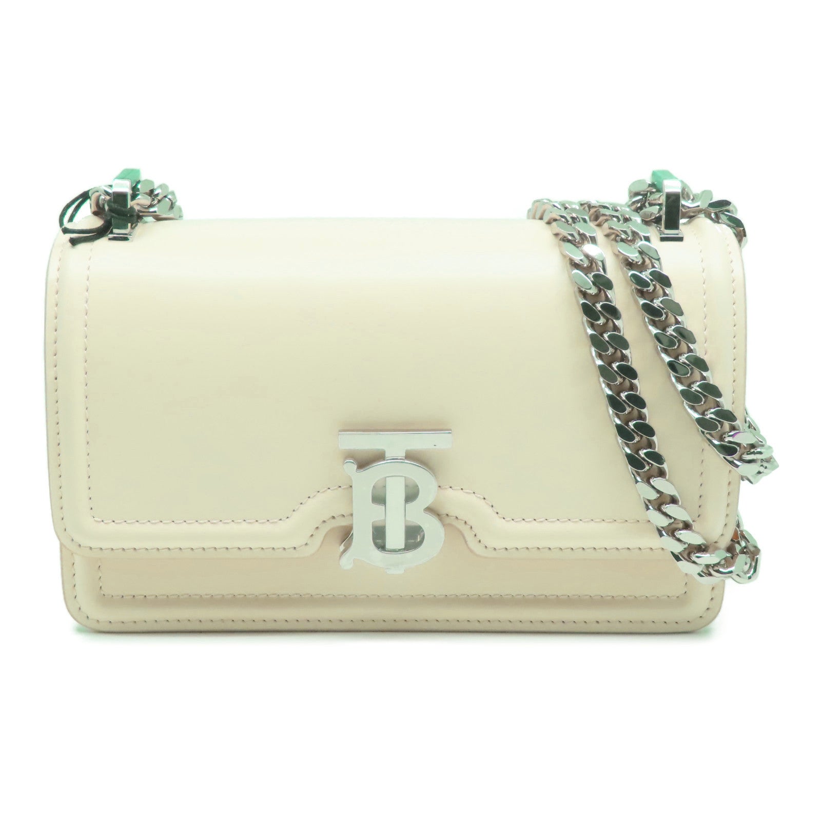 BURBERRY 【激減優惠】牛皮皮革Shoulder Bag銀扣鏈帶肩背袋米白色