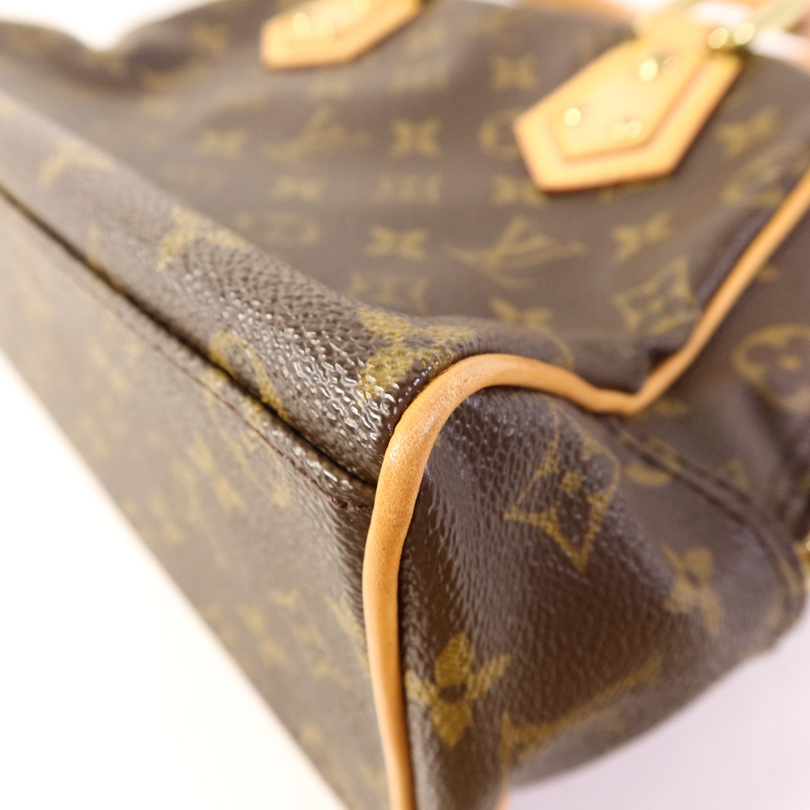 LOUIS VUITTON Monogram Manhattan PM金扣手挽袋棕色