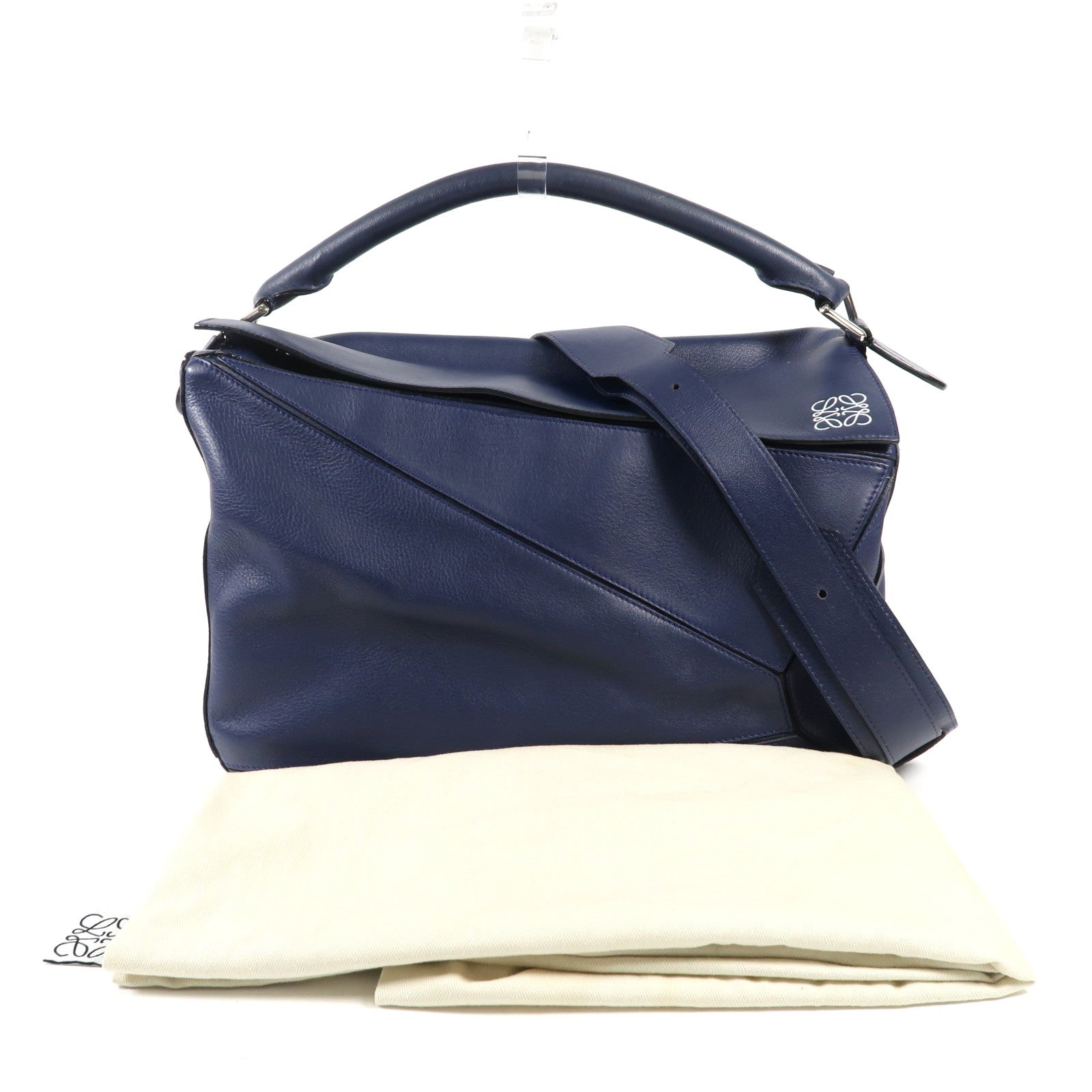 LOEWE 牛皮皮革Puzzle Large銀扣手挽肩背兩用袋