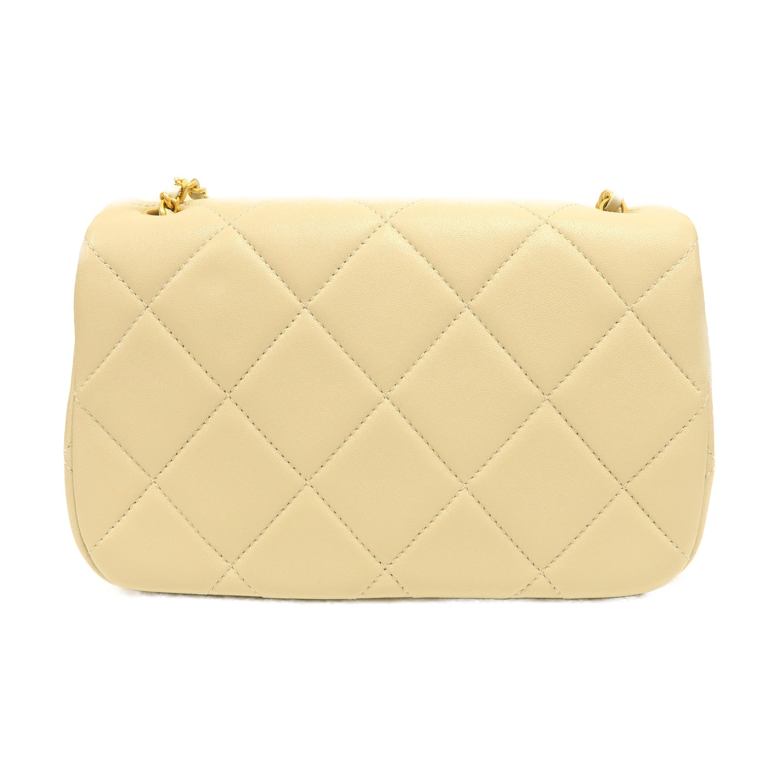 CHANEL 菱格羊皮皮革Chain Shoulder金扣鏈帶肩背袋灰色