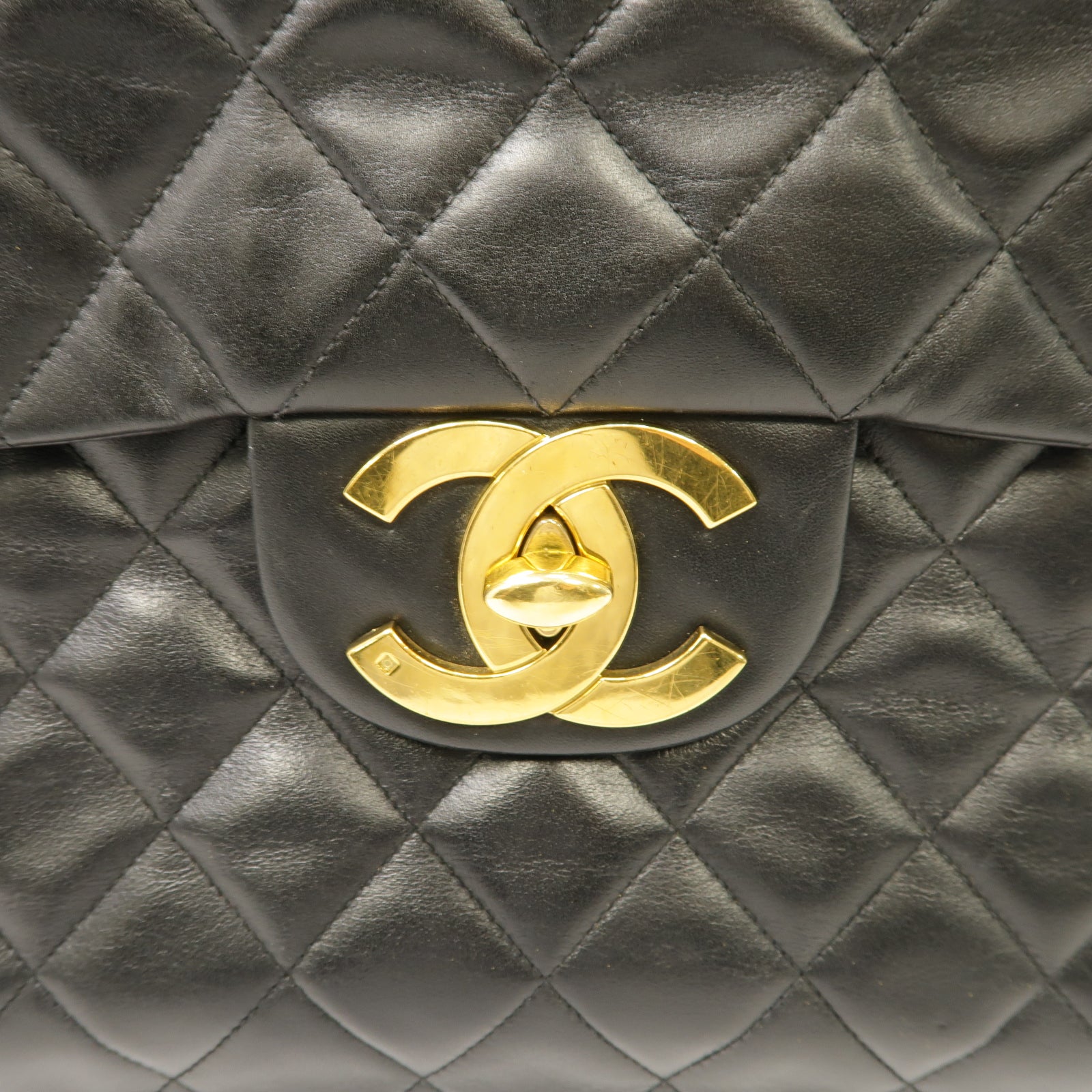 CHANEL 菱格牛皮皮革Chain Shoulder Bag金扣鏈帶肩背袋黑色