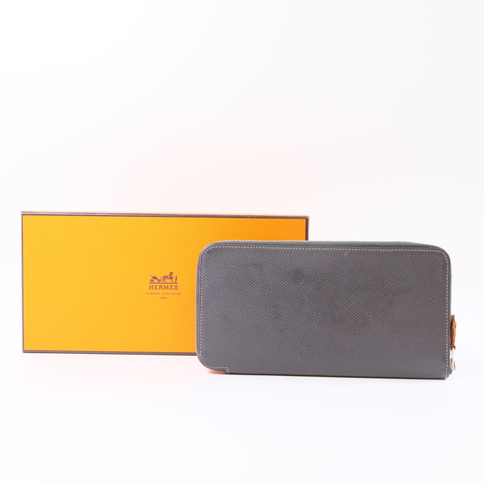 HERMES Veau Epsom皮革Silk In Classic Long Wallet銀扣長錢包灰色