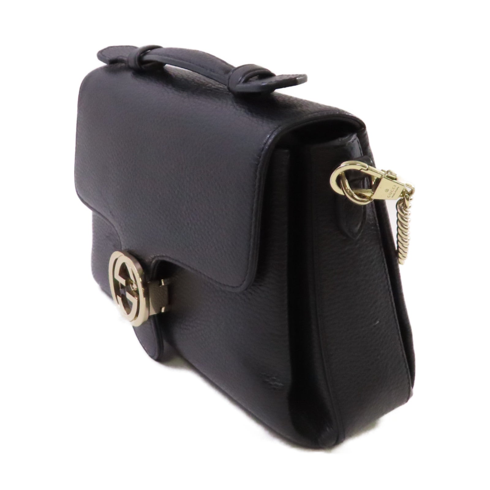 GUCCI 牛皮皮革Interlocking G Shoulder Bag金扣手挽肩背兩用袋黑色